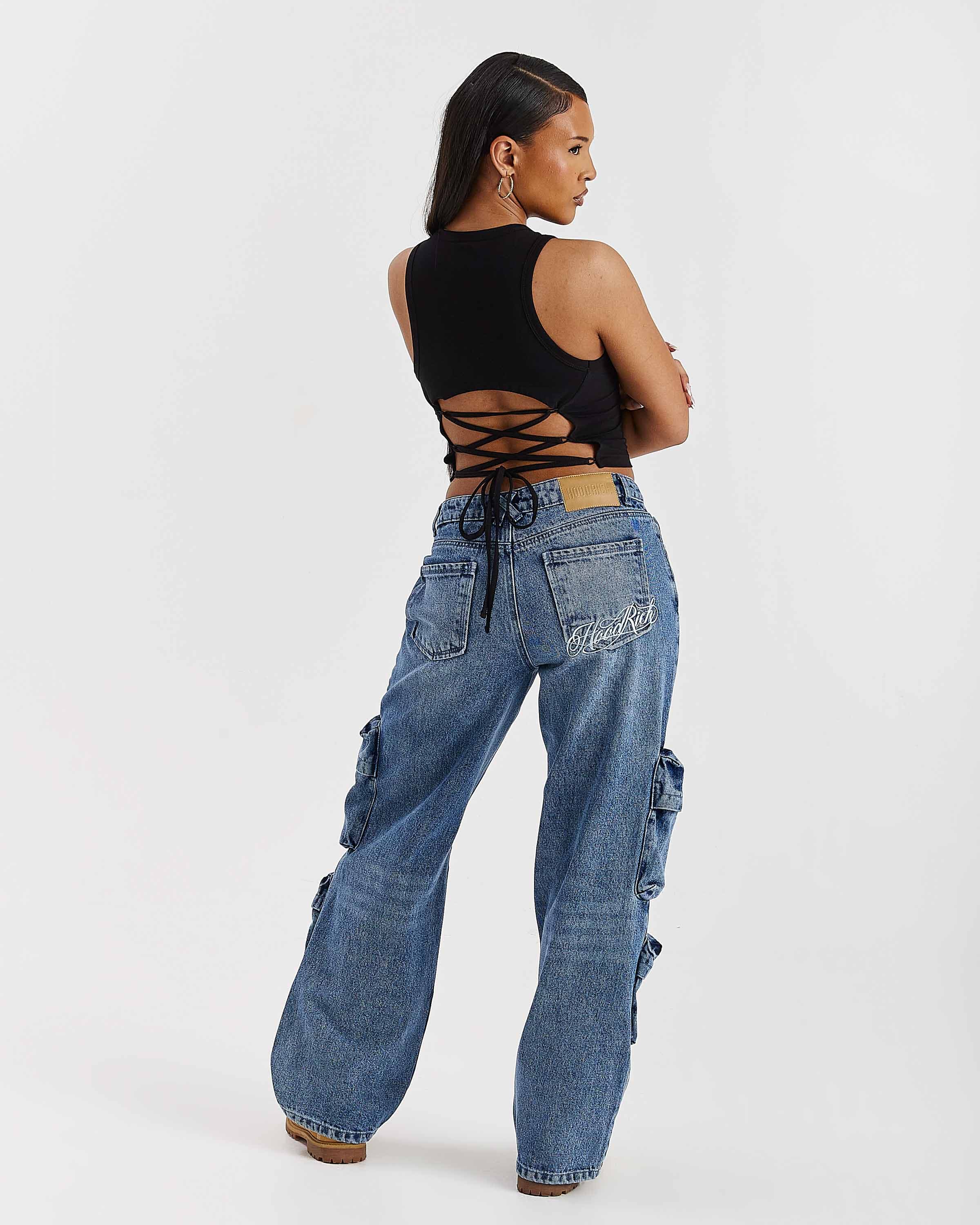 Token Wide Leg Cargo Jeans - Washed Mid Blue 9
