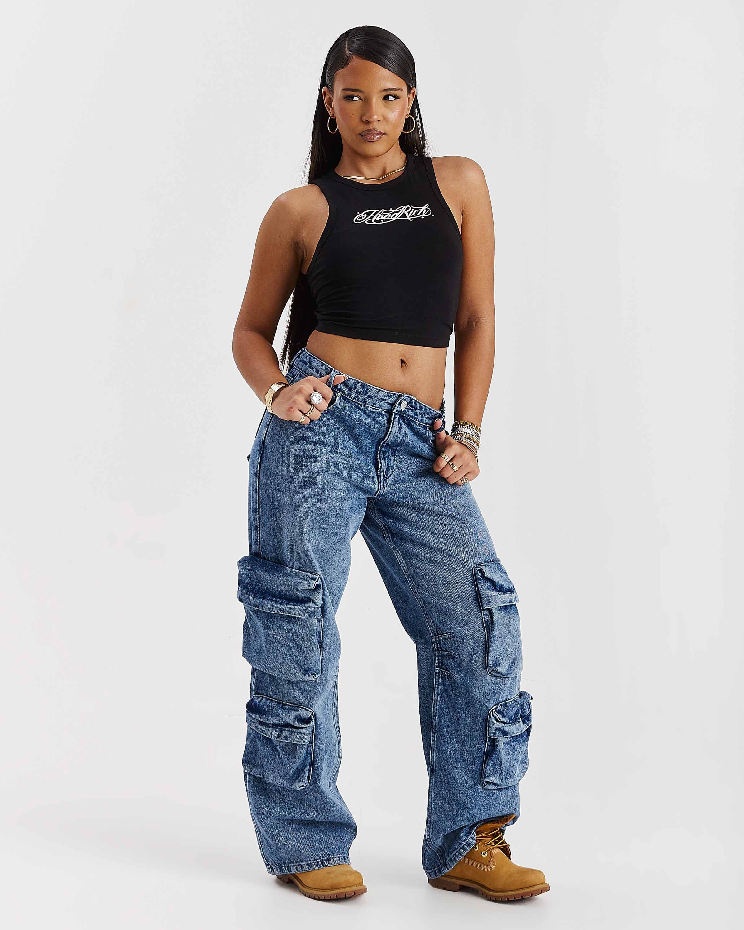 Token Wide Leg Cargo Jeans - Washed Mid Blue 13