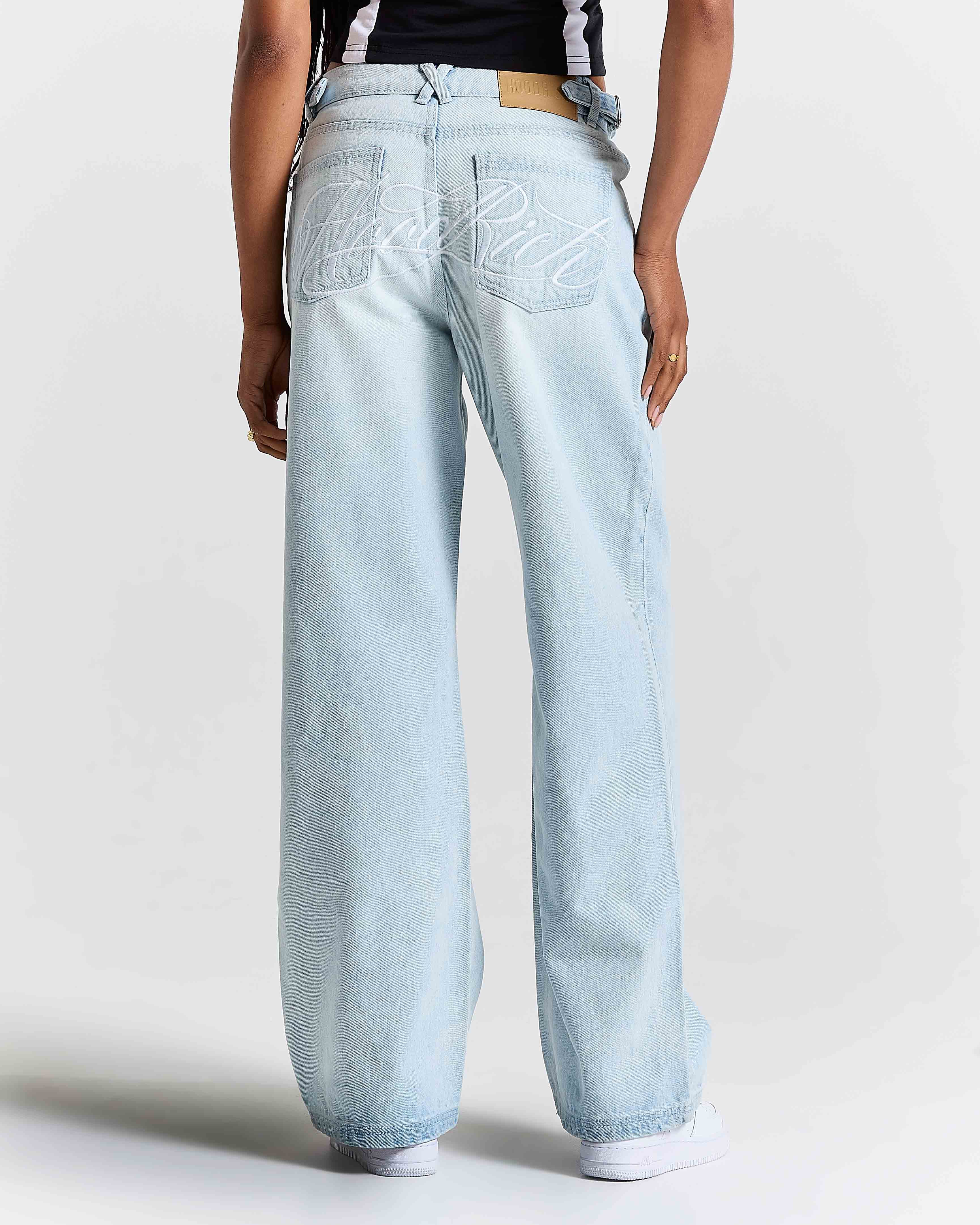 Solace Wide Leg Jeans - Bleached Blue/White by Hoodrich