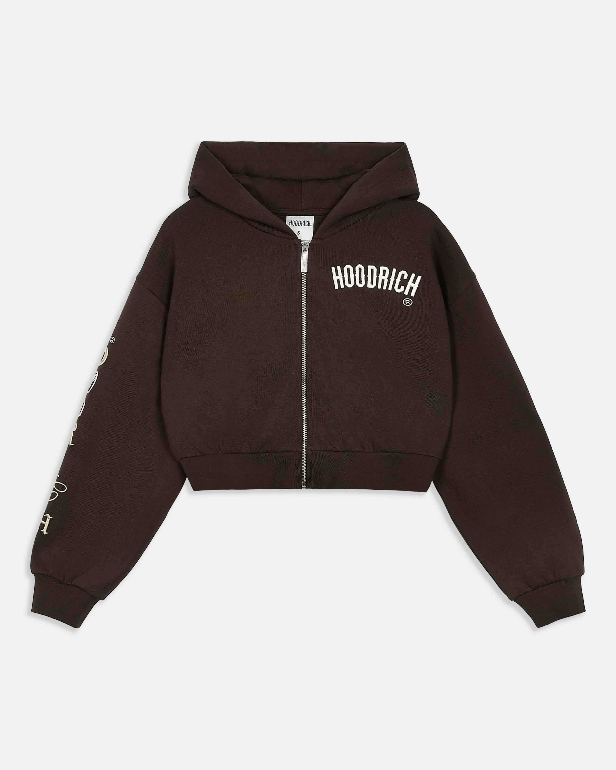 Calor Cropped Zip Hoodie - Brown/White 3