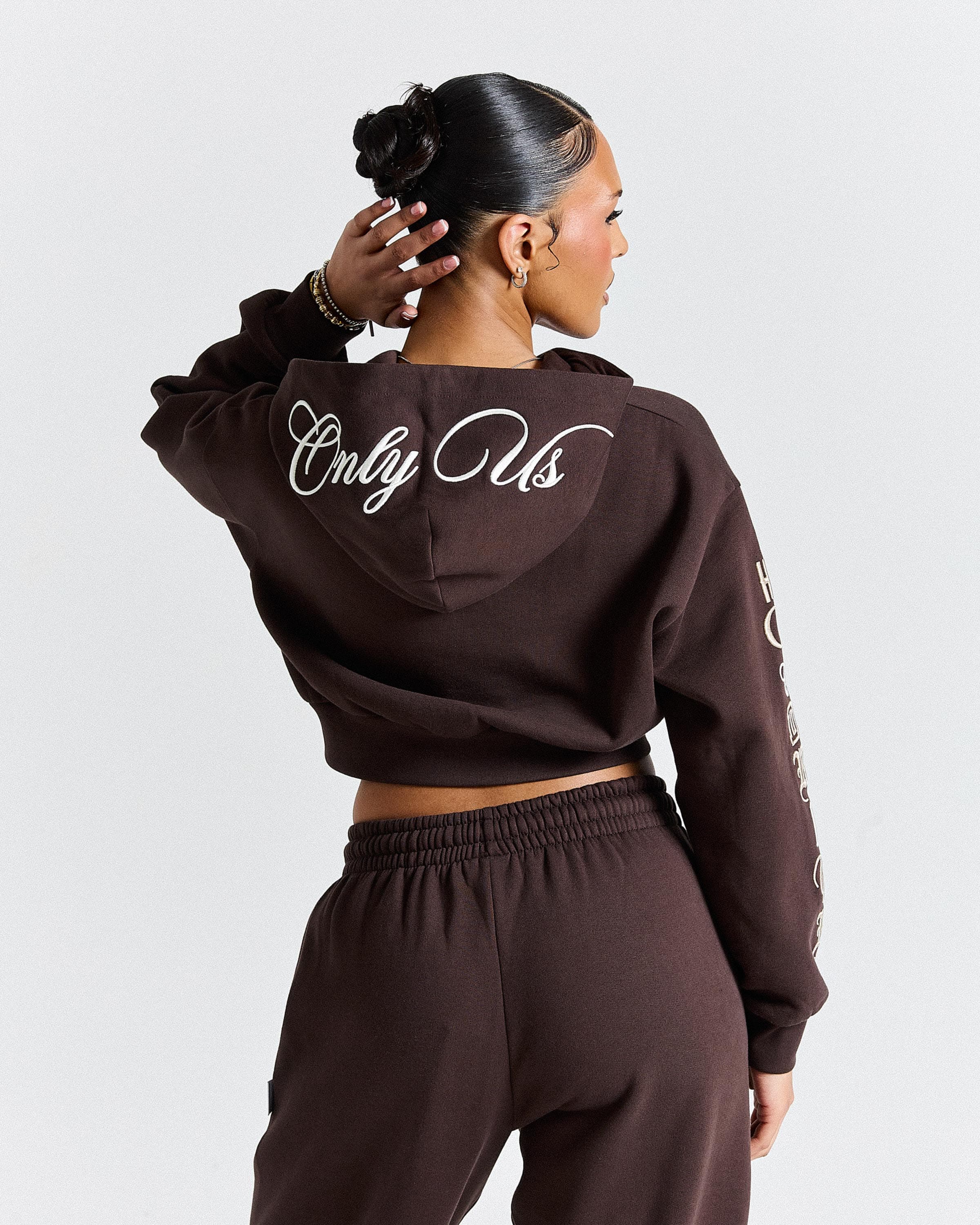 Calor Cropped Zip Hoodie - Brown/White 2