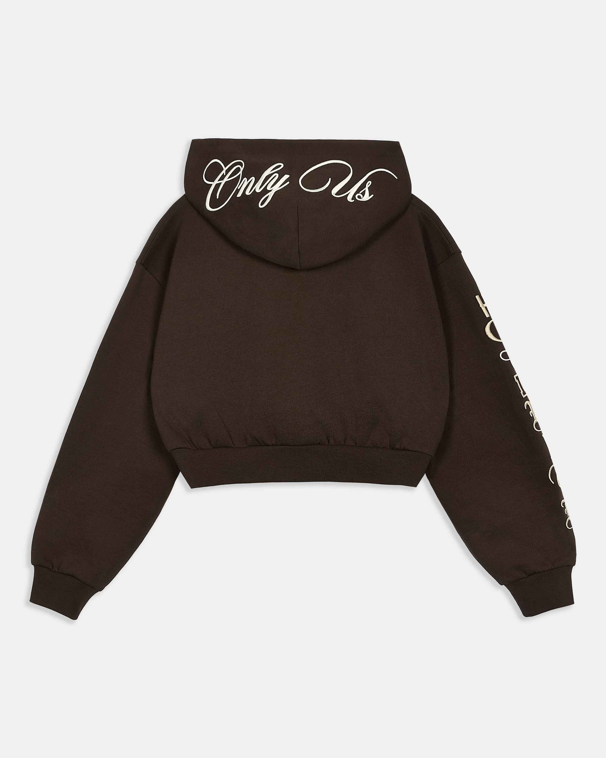Calor Cropped Zip Hoodie - Brown/White 4