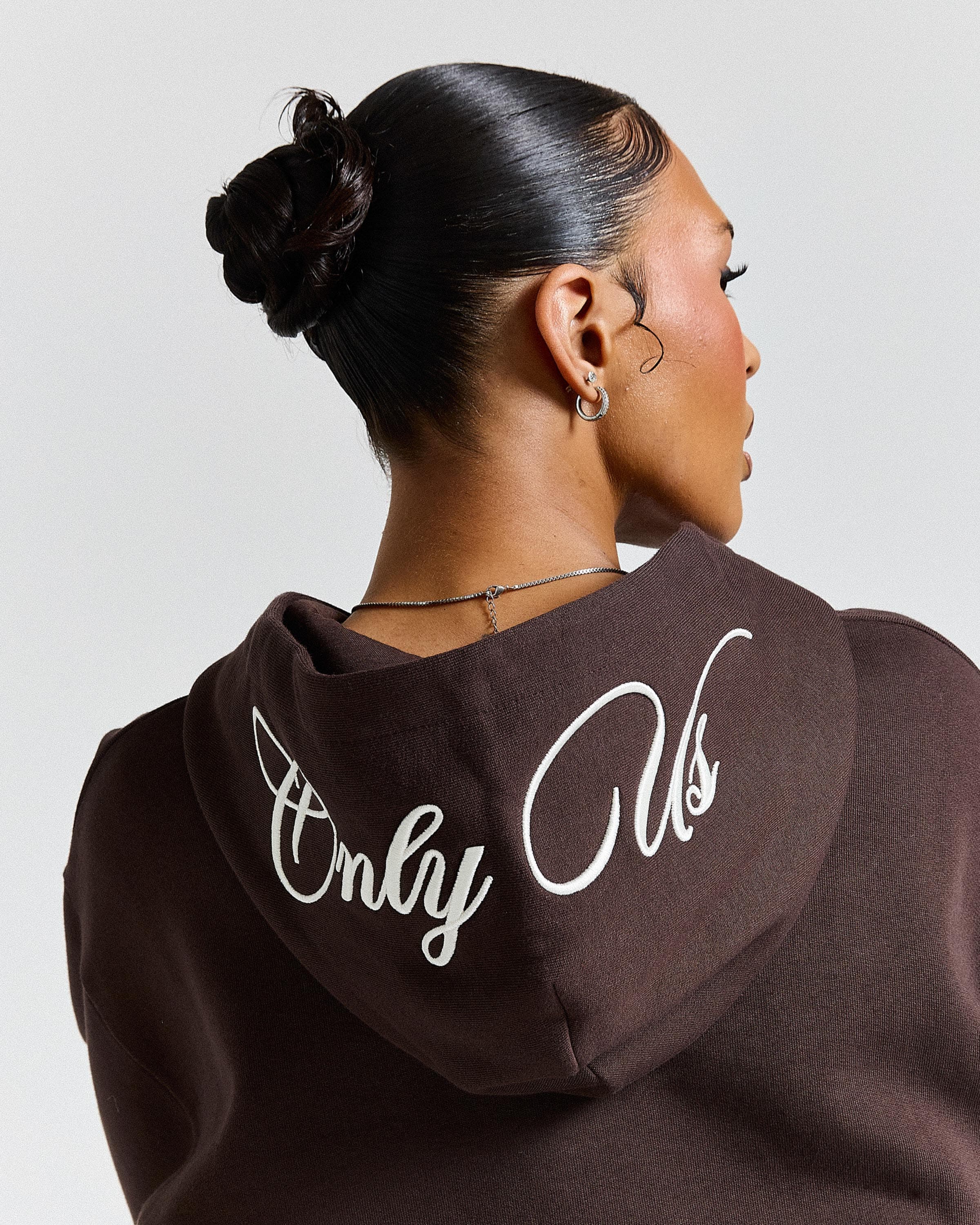 Calor Cropped Zip Hoodie - Brown/White 5