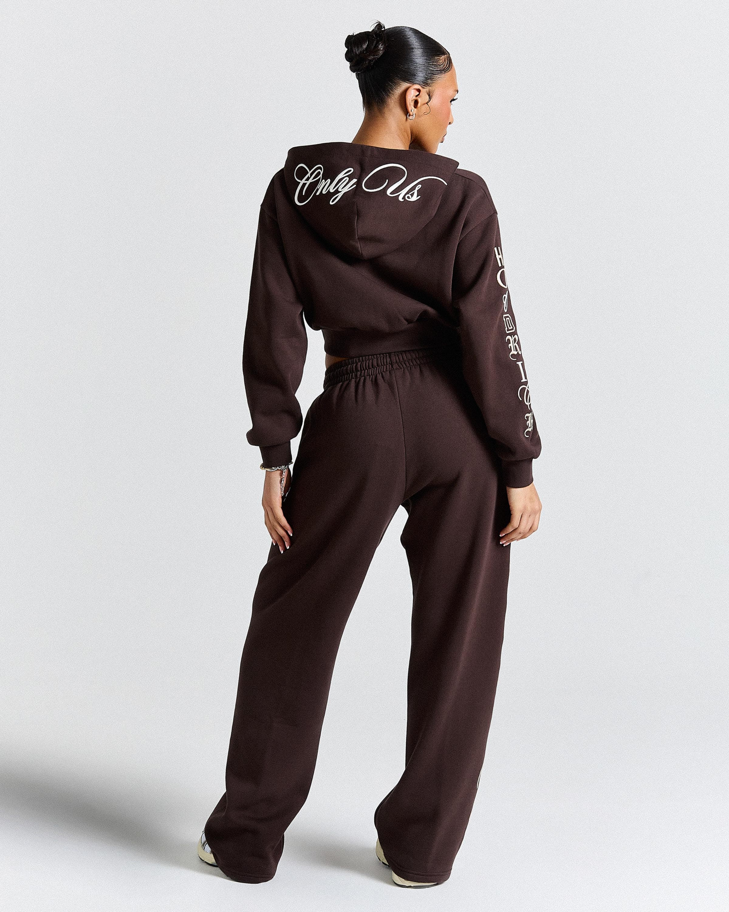 Calor Cropped Zip Hoodie - Brown/White 7