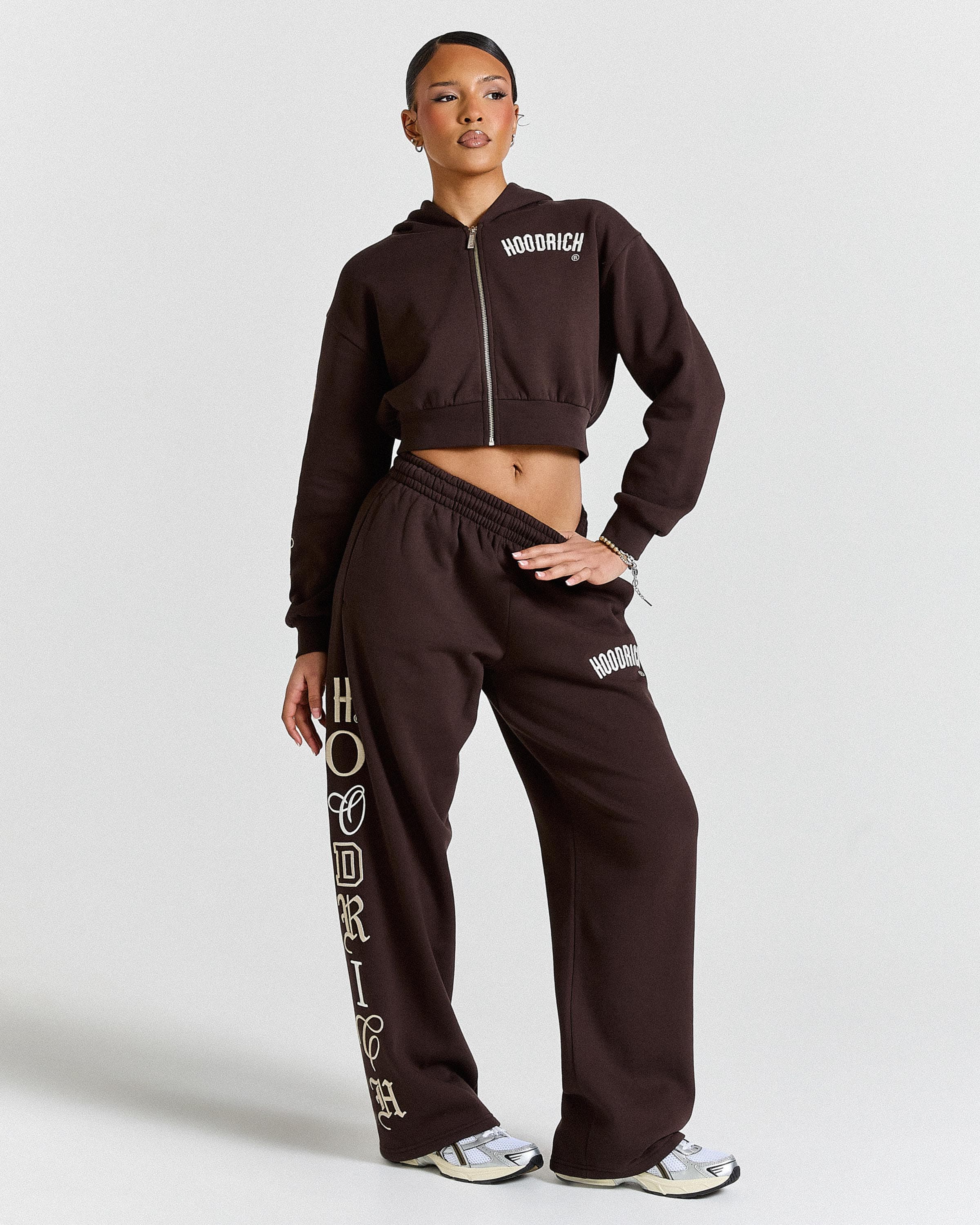 Calor Cropped Zip Hoodie - Brown/White 6