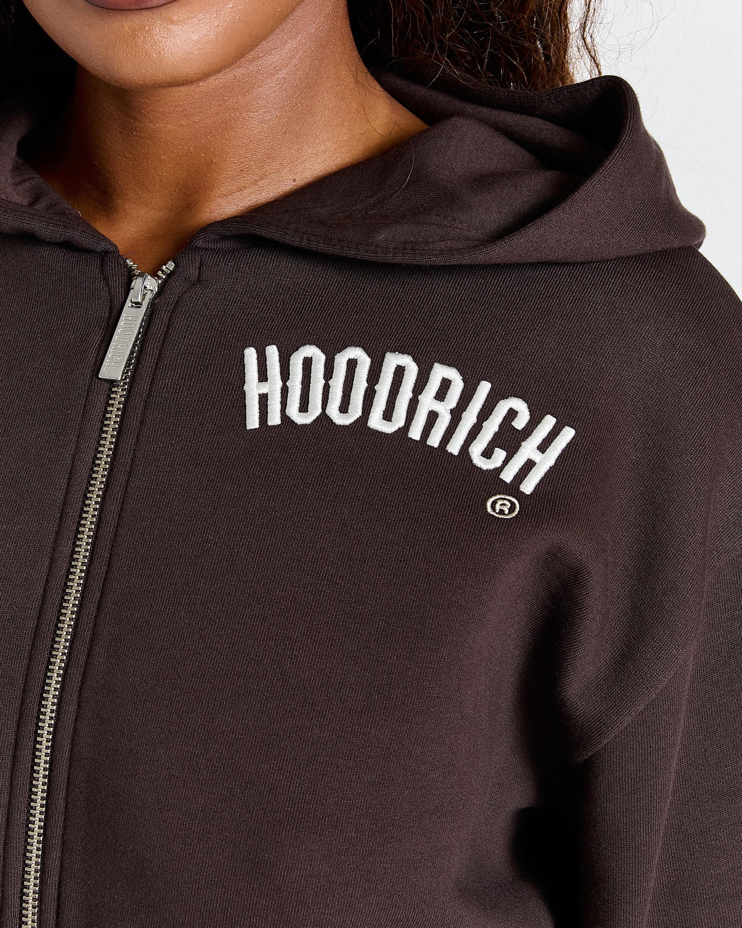 Calor Cropped Zip Hoodie - Brown/White 8