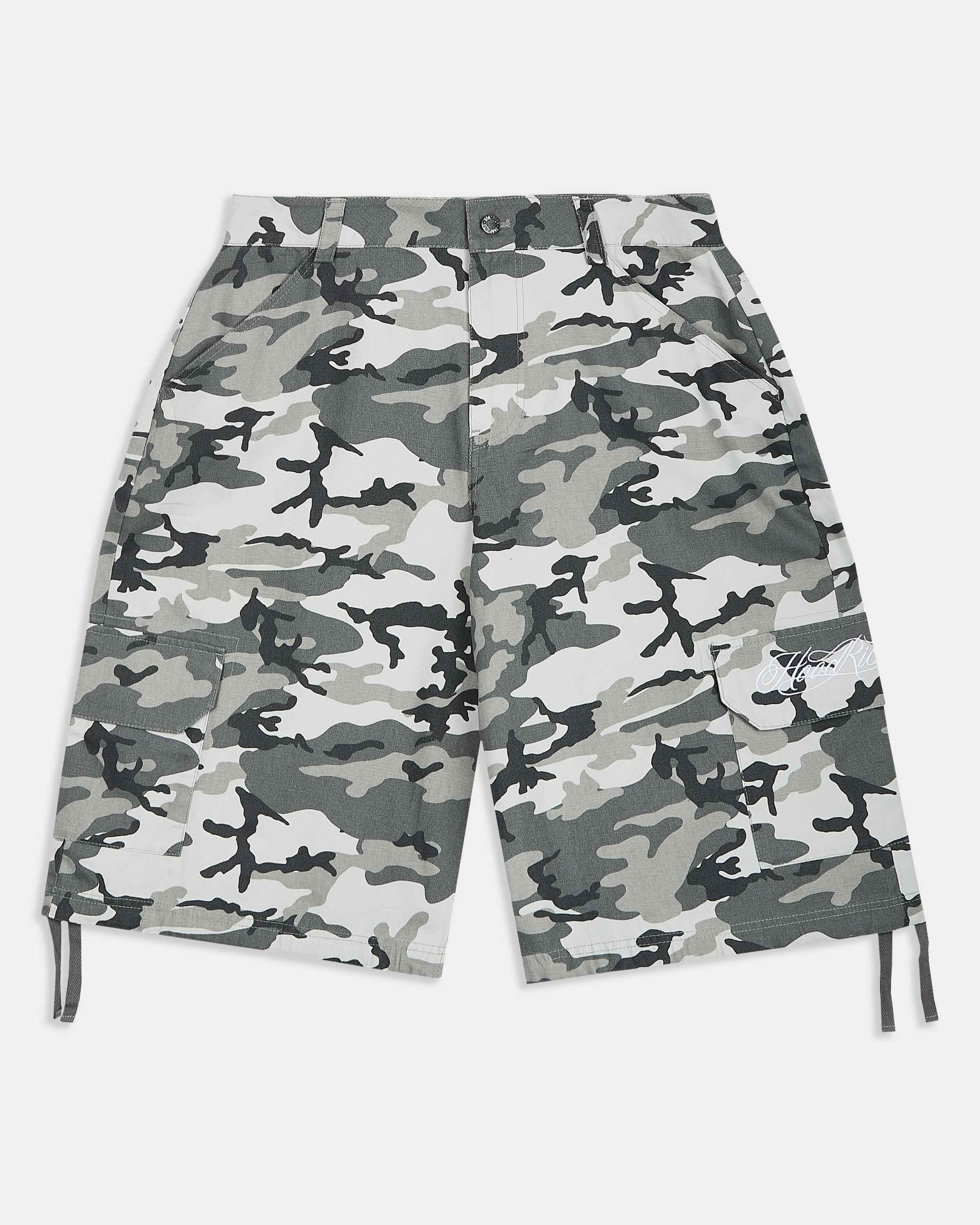 Field Oversized Cargo Woven Jort - Grey Camo by Hoodrich