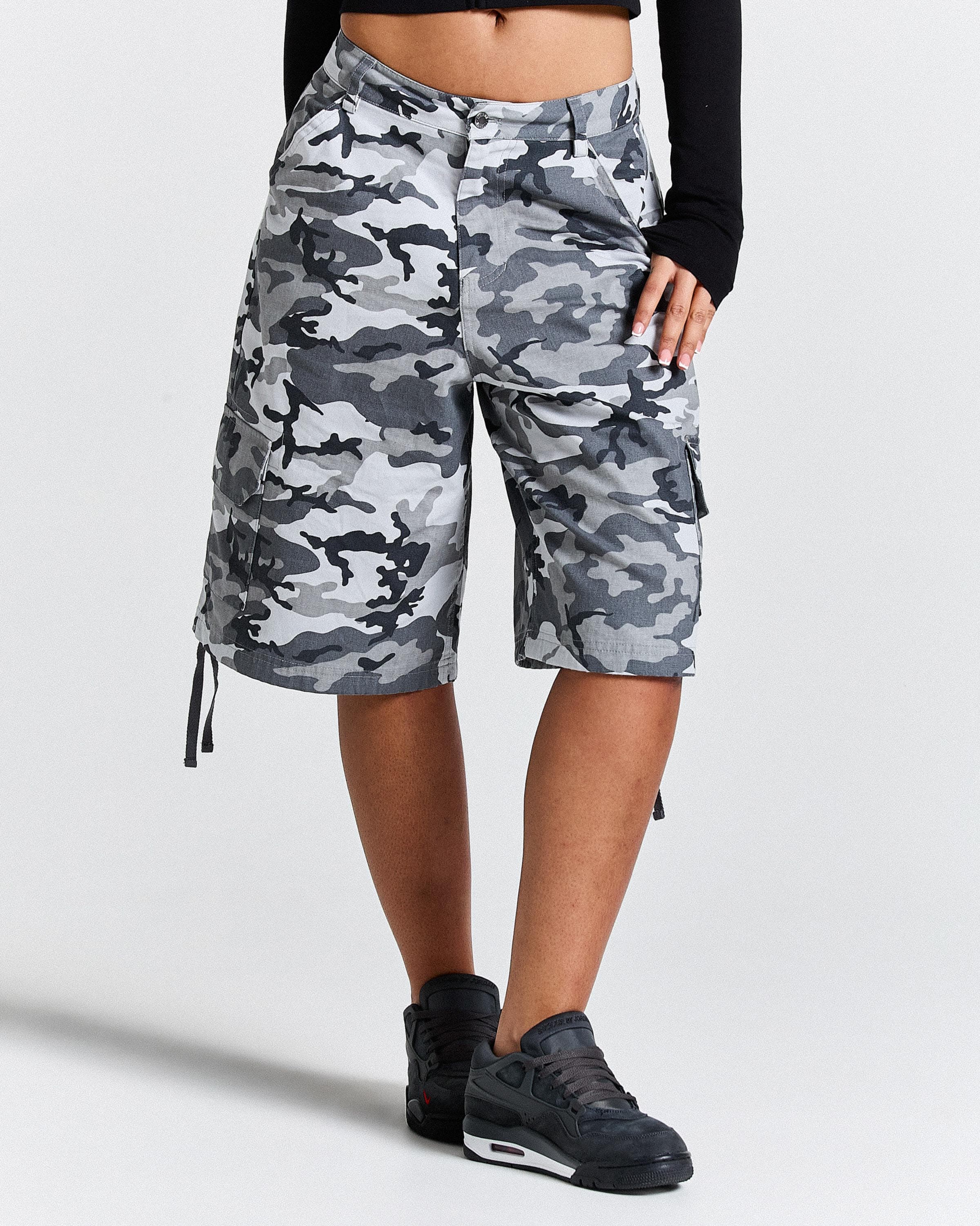 Field Oversized Cargo Woven Jort - Grey Camo by Hoodrich