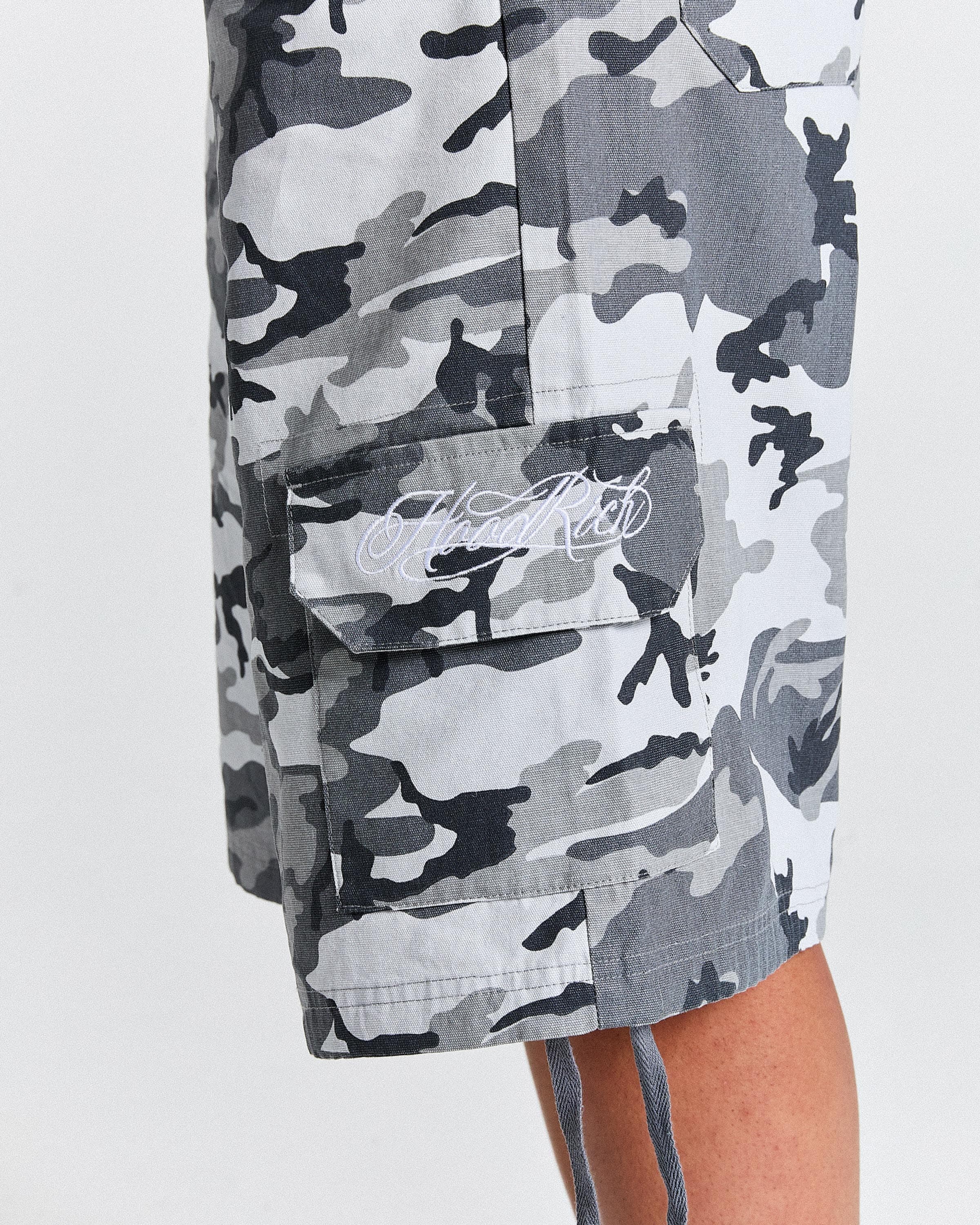 Field Oversized Cargo Woven Jort - Grey Camo by Hoodrich
