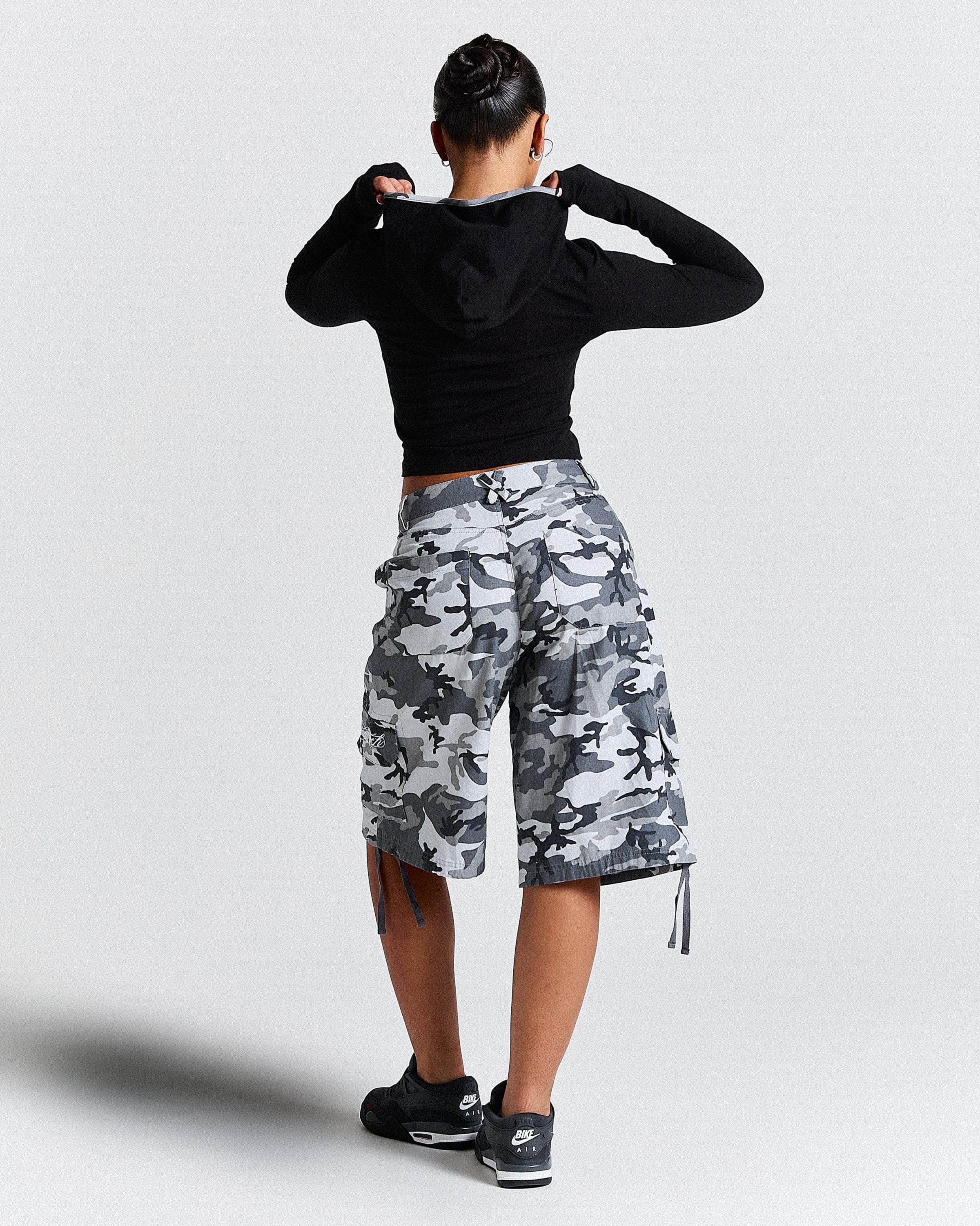 Field Oversized Cargo Woven Jort - Grey Camo by Hoodrich