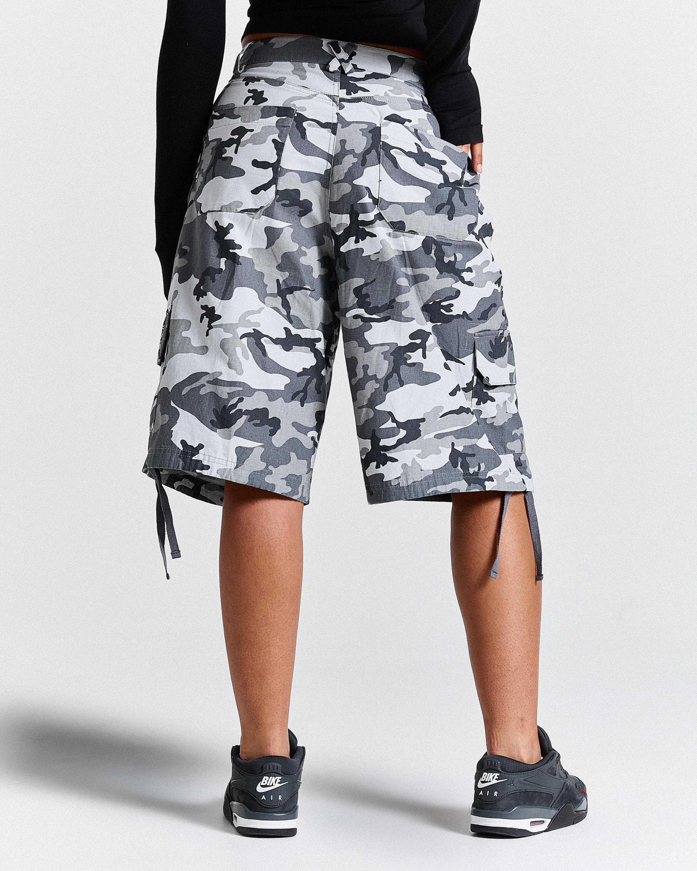 Field Oversized Cargo Woven Jort - Grey Camo by Hoodrich