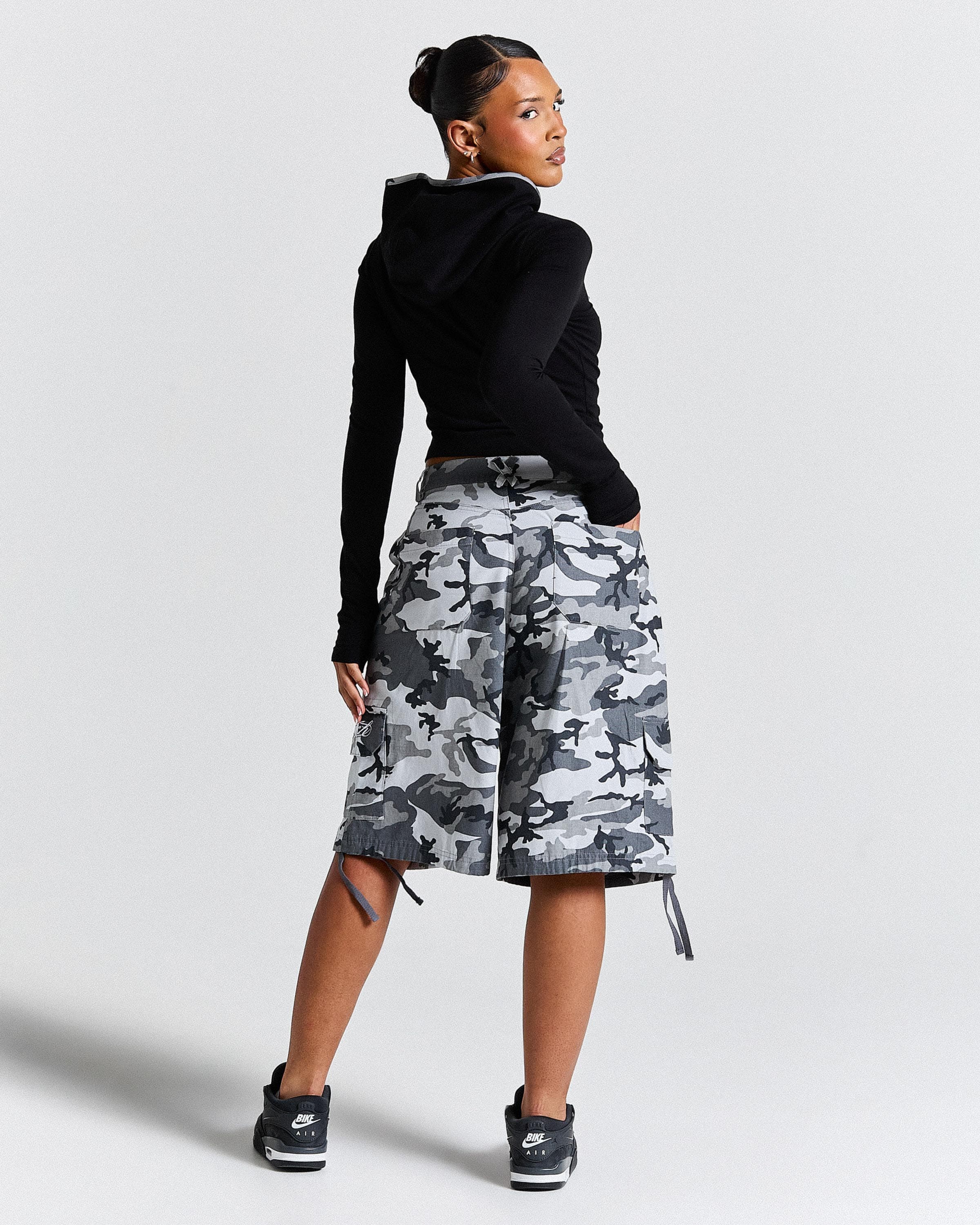 Field Oversized Cargo Woven Jort - Grey Camo by Hoodrich