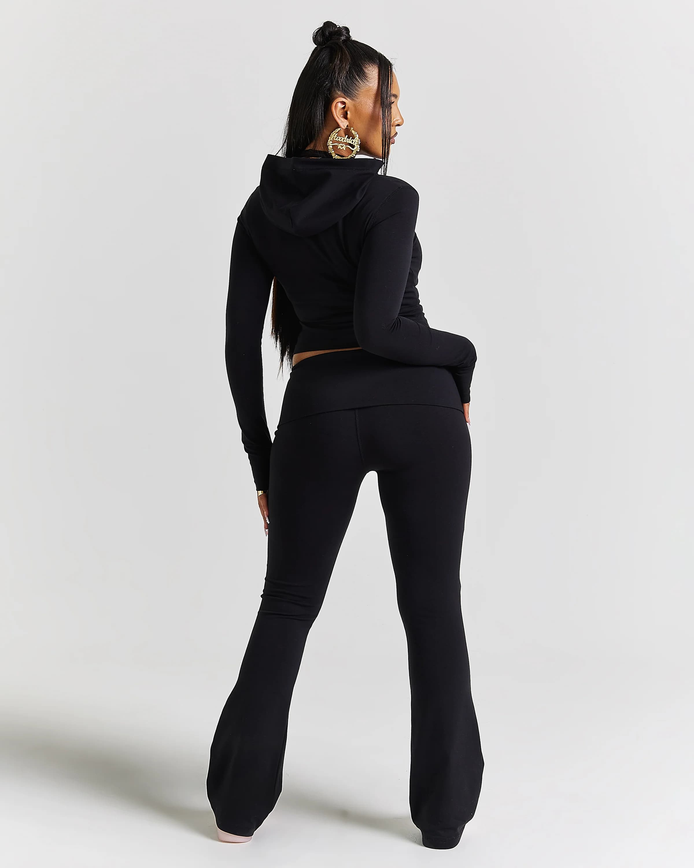 Poise Fold Over Flare Leggings - Black/white 2