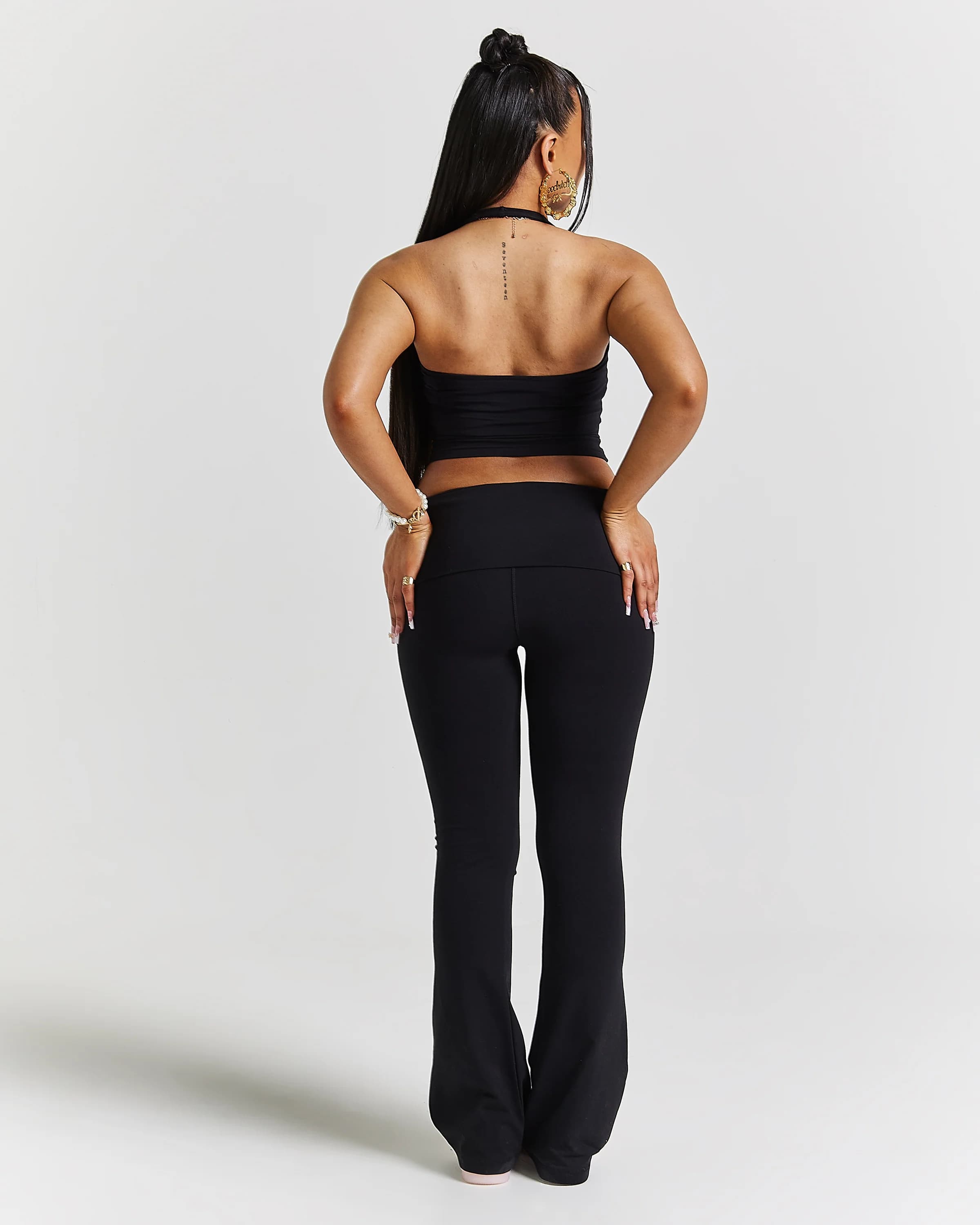 Poise Fold Over Flare Leggings - Black/white 5