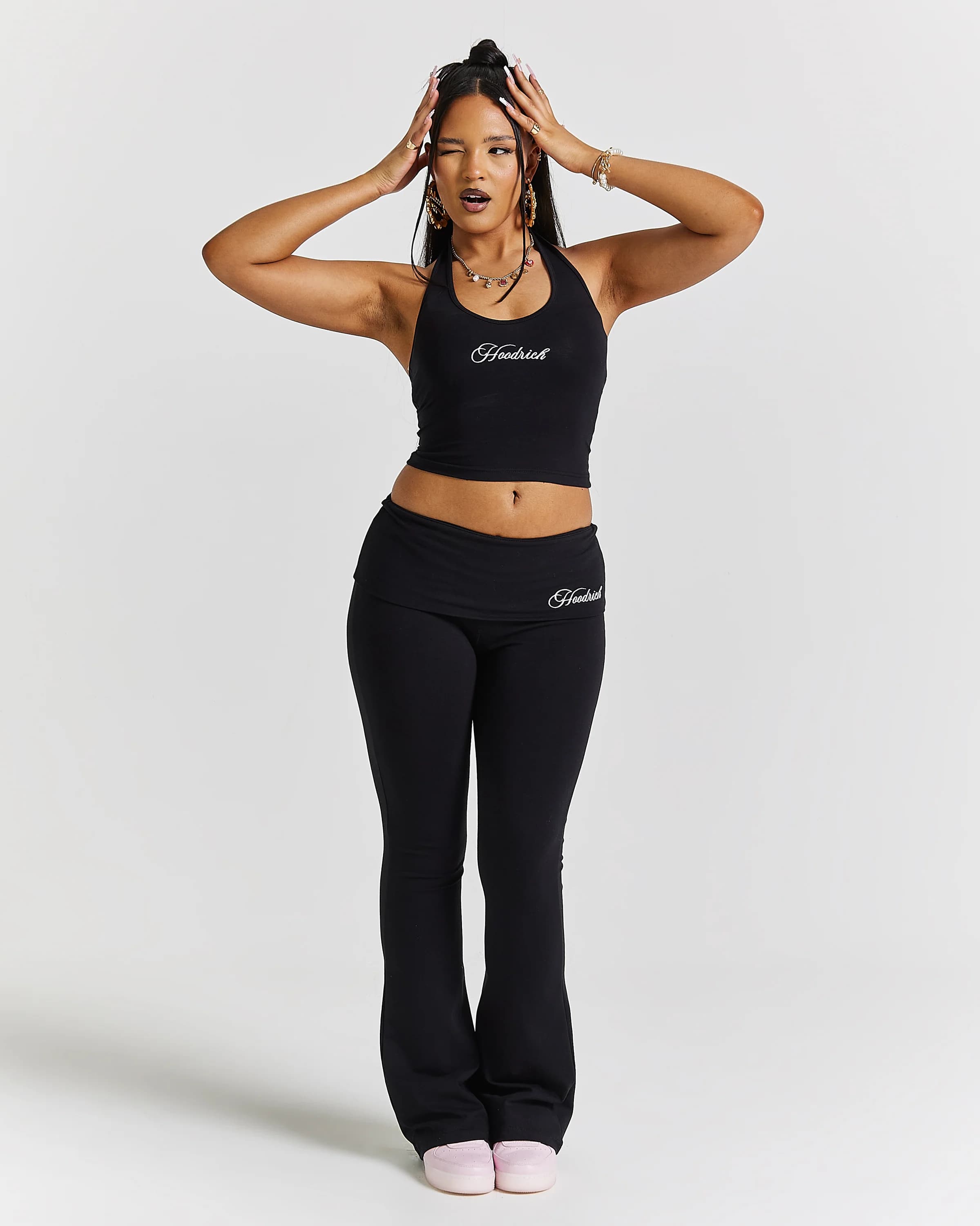 Poise Fold Over Flare Leggings - Black/white 4