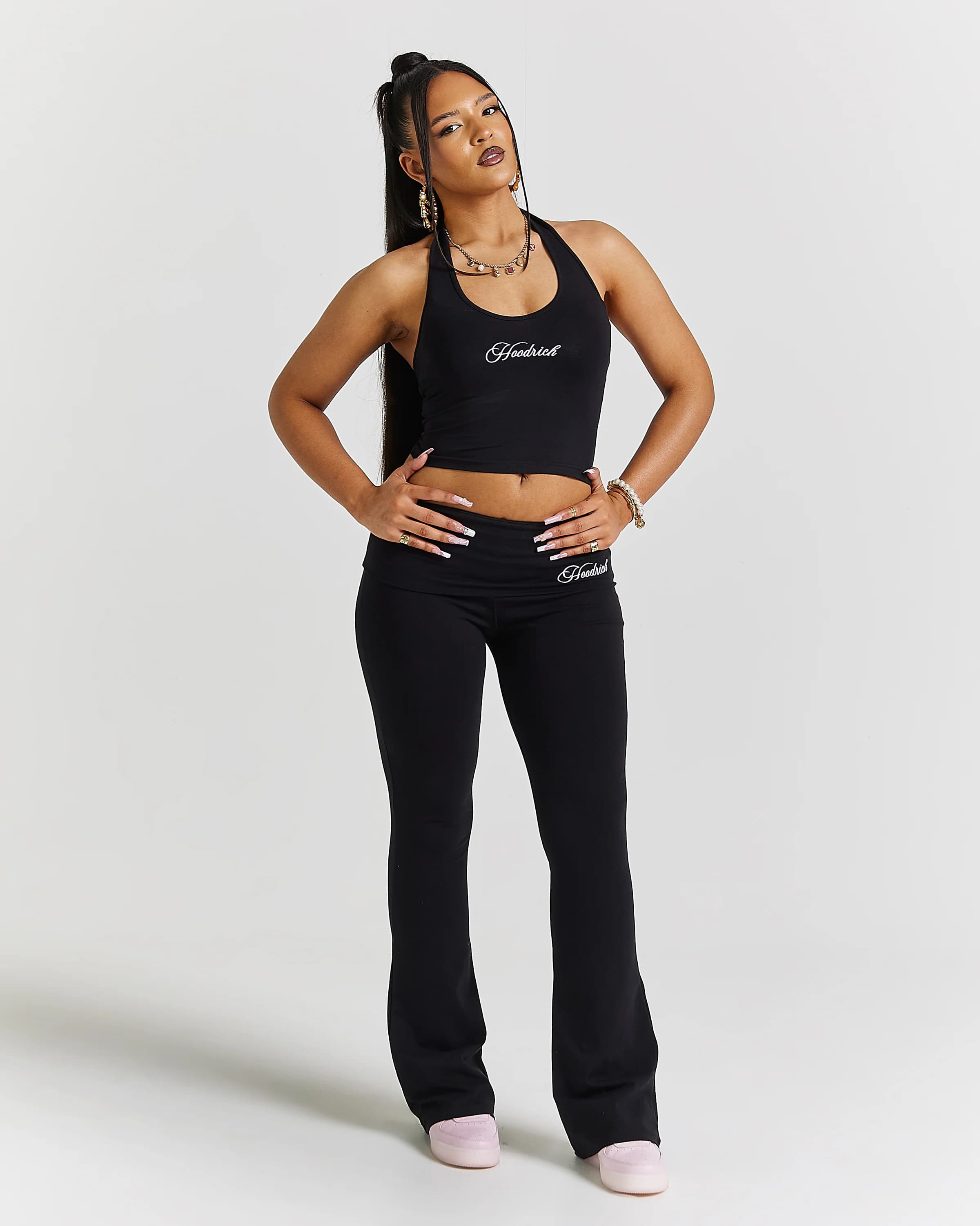 Poise Fold Over Flare Leggings - Black/white 7