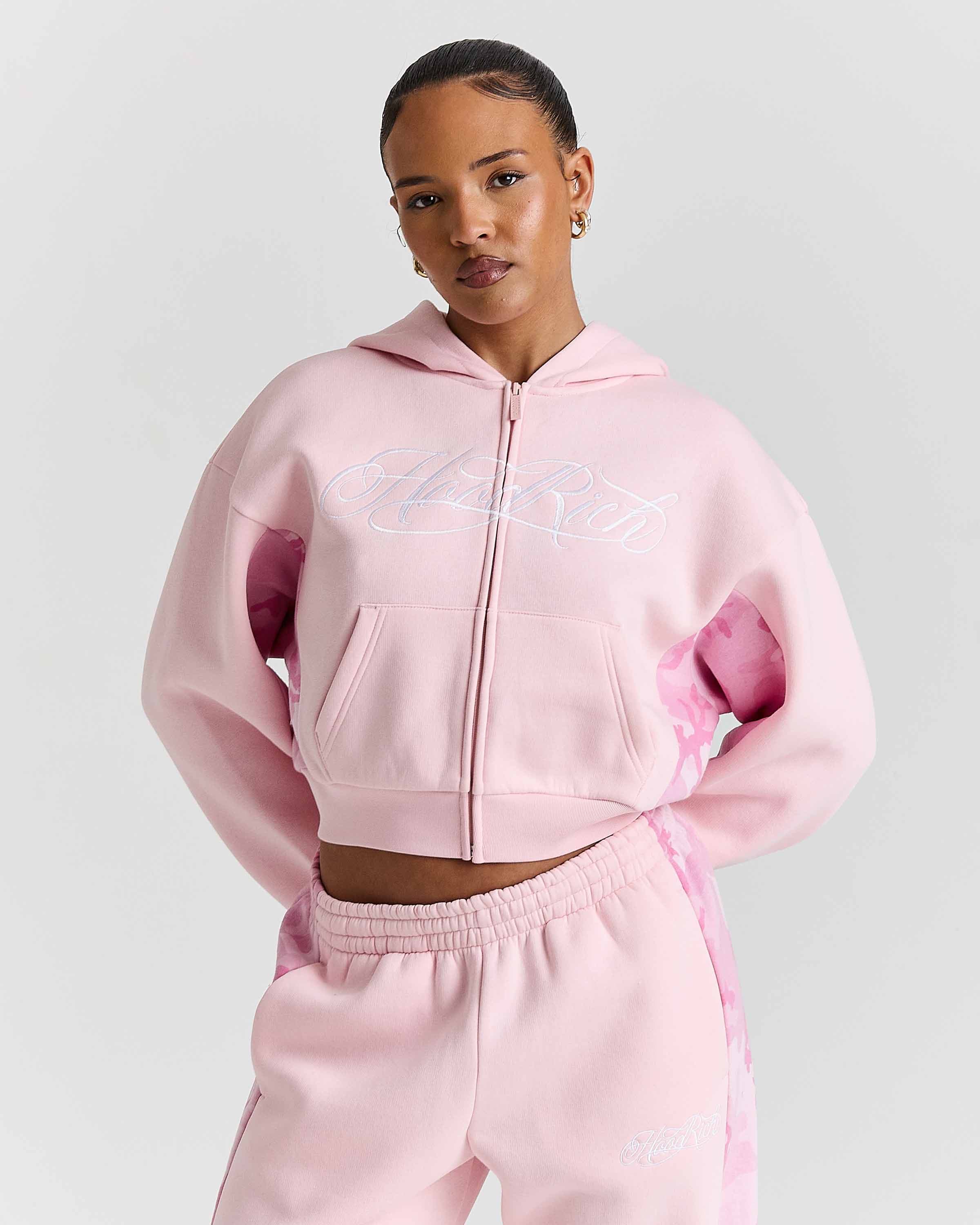 Field Boxy Zip Hoodie - Pink/White/Camo 2
