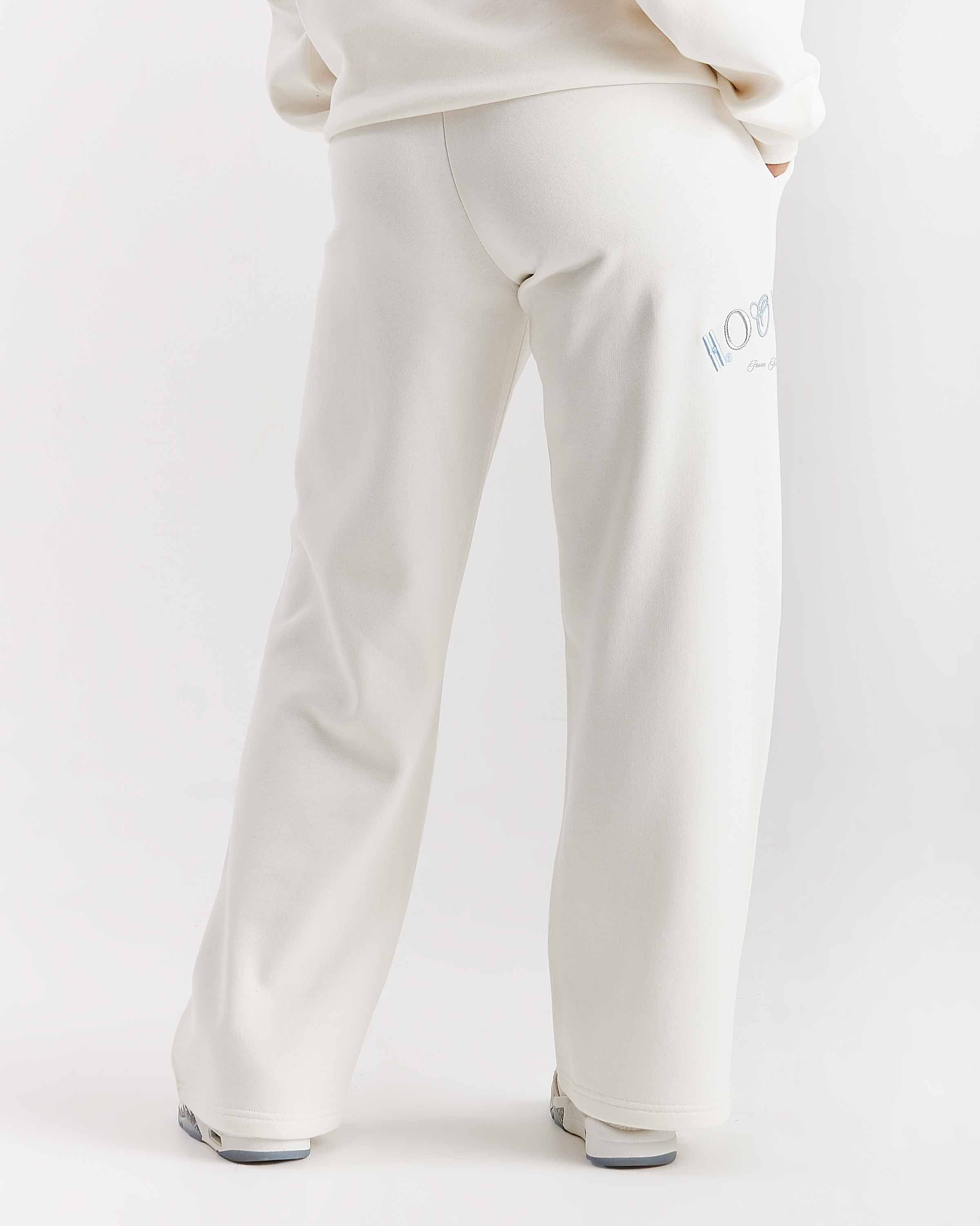 Calor Oversized Wide Leg Joggers - Off White/Blue by Hoodrich