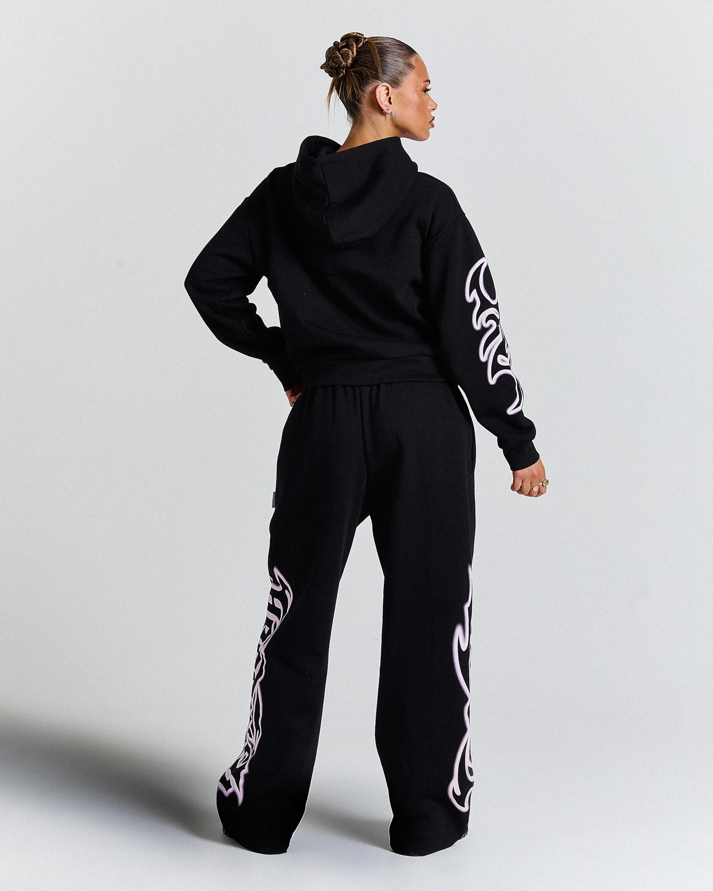 Asha Mid Length Zip Hoodie - Black/Pink 7