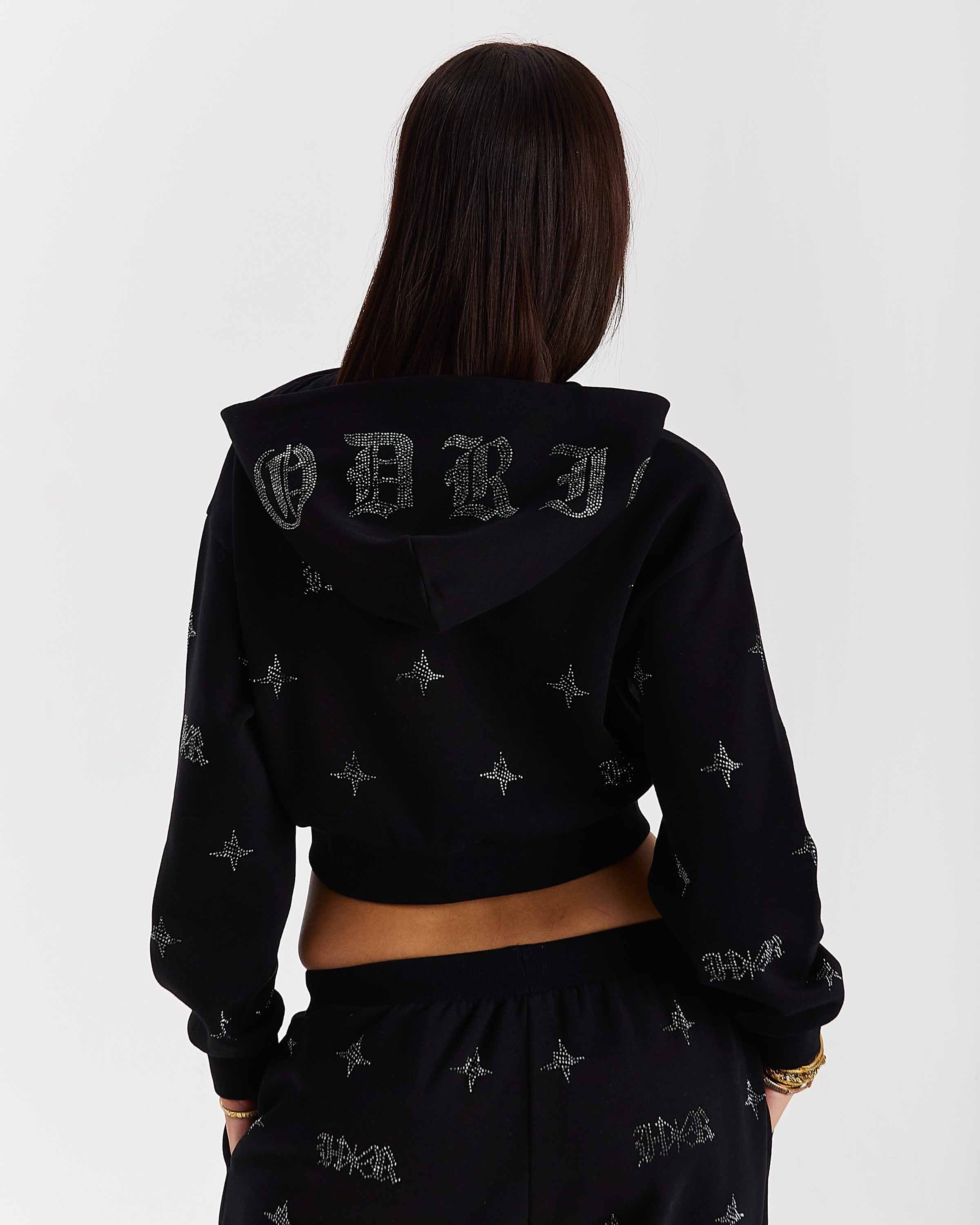 Razor Cropped Zip Hoodie - Black/Silver 3