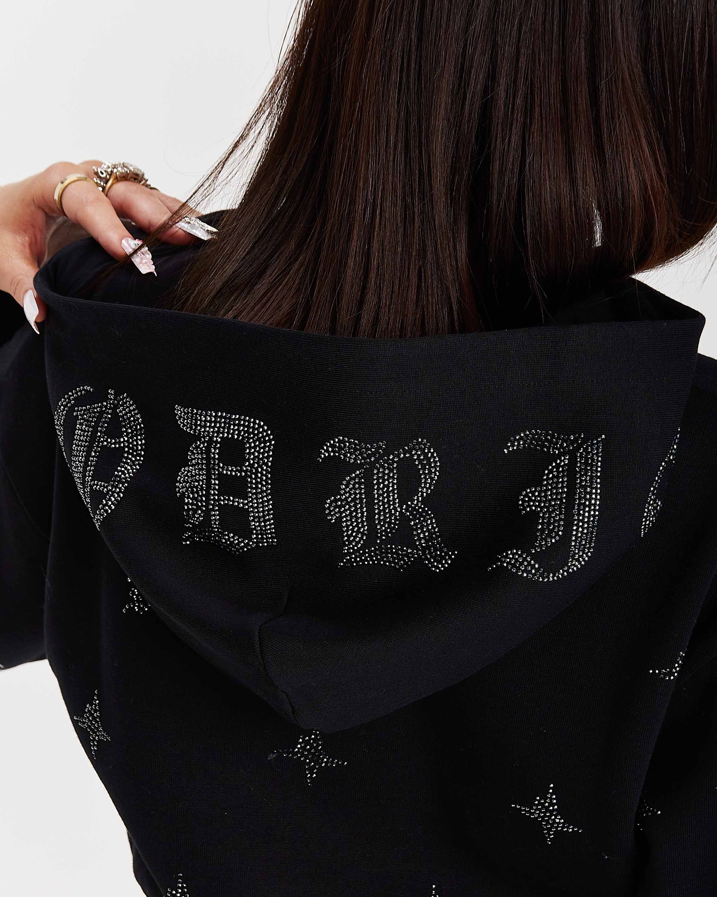 Razor Cropped Zip Hoodie - Black/Silver 2