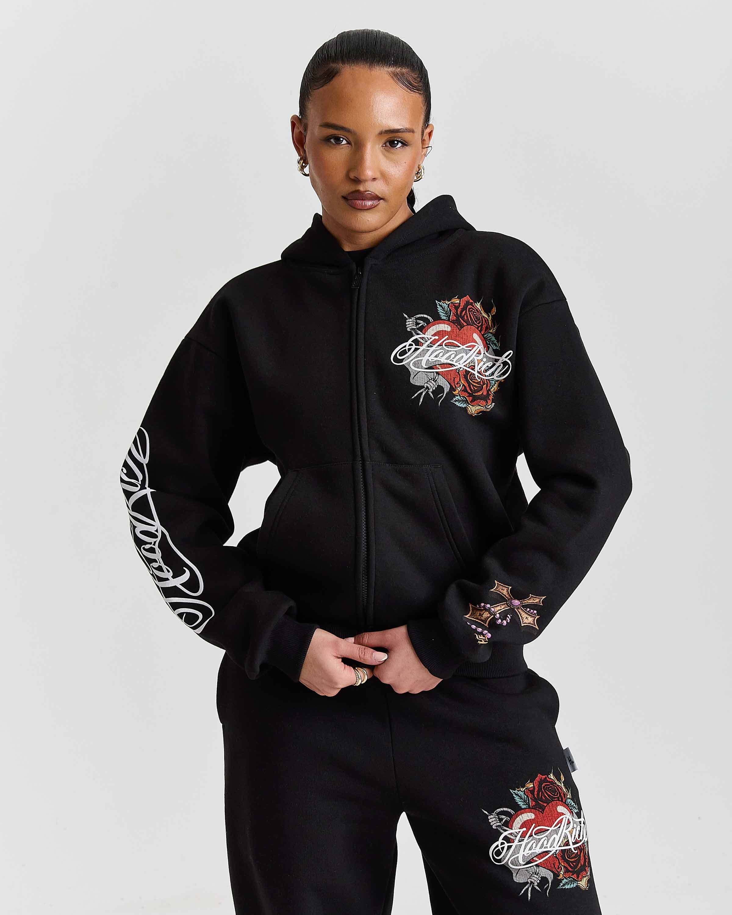Vox Mid Length Zip Hoodie - Black/Red by Hoodrich