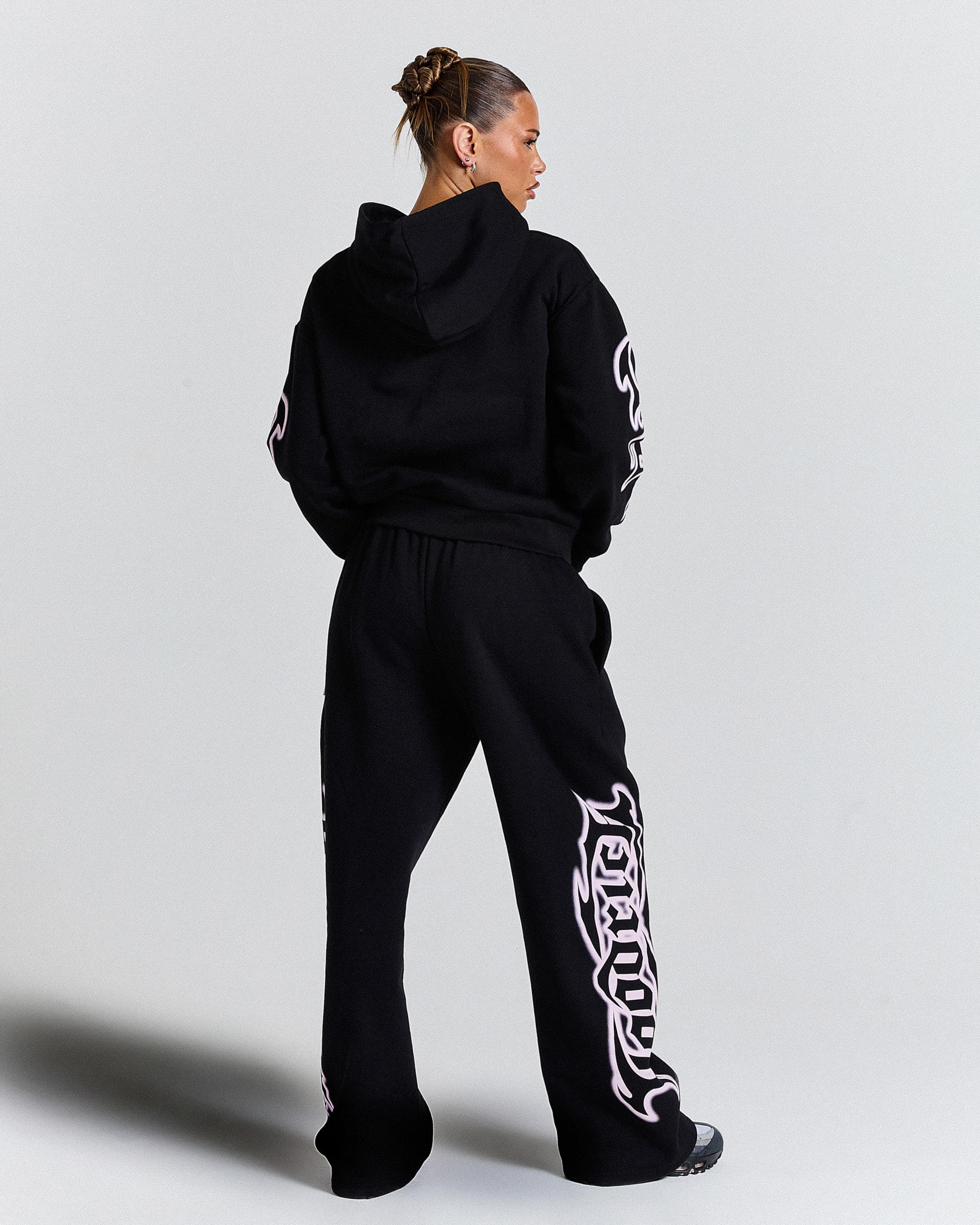 Oversized Wide Leg Joggers - Black/Pink 8