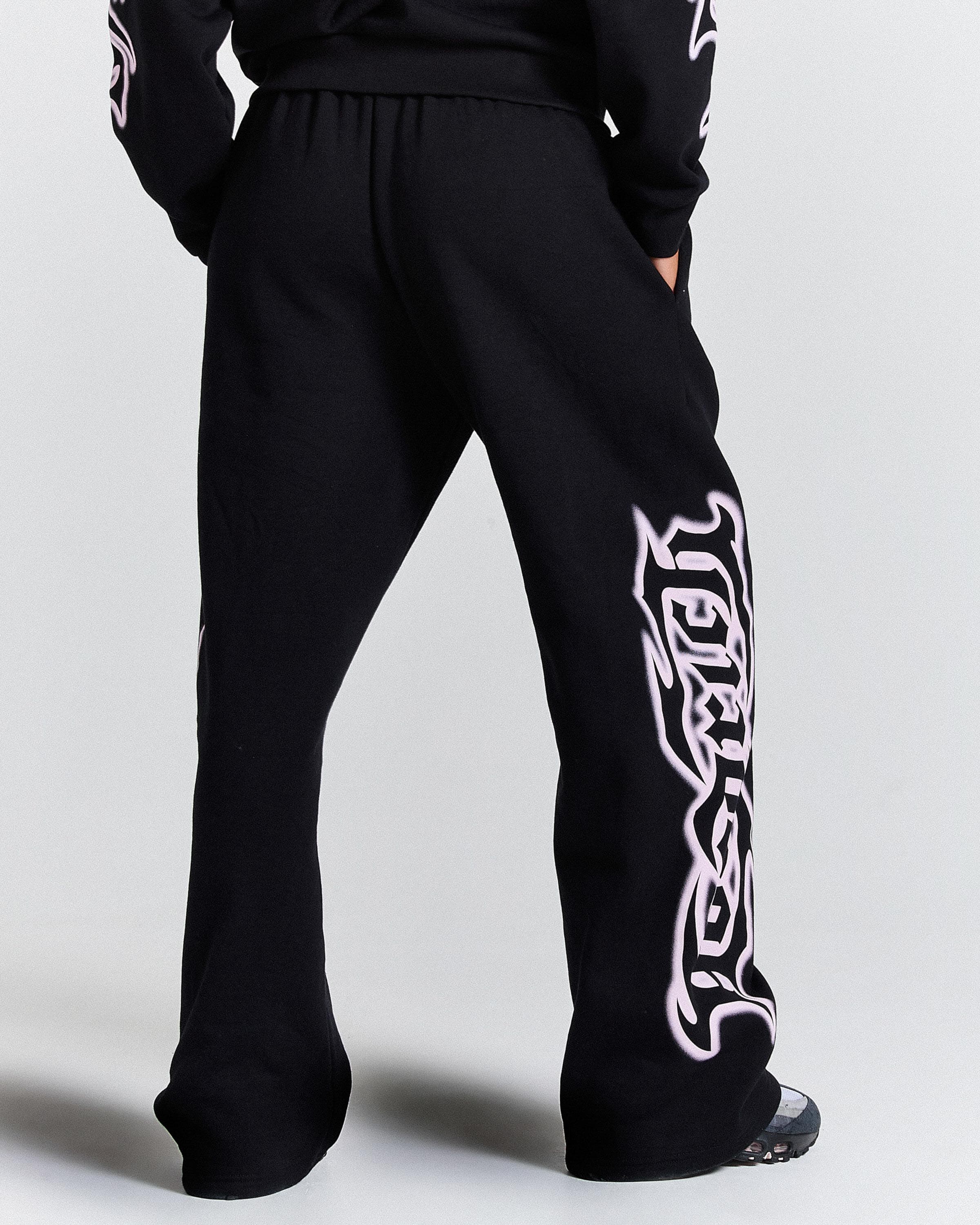 Oversized Wide Leg Joggers - Black/Pink 9
