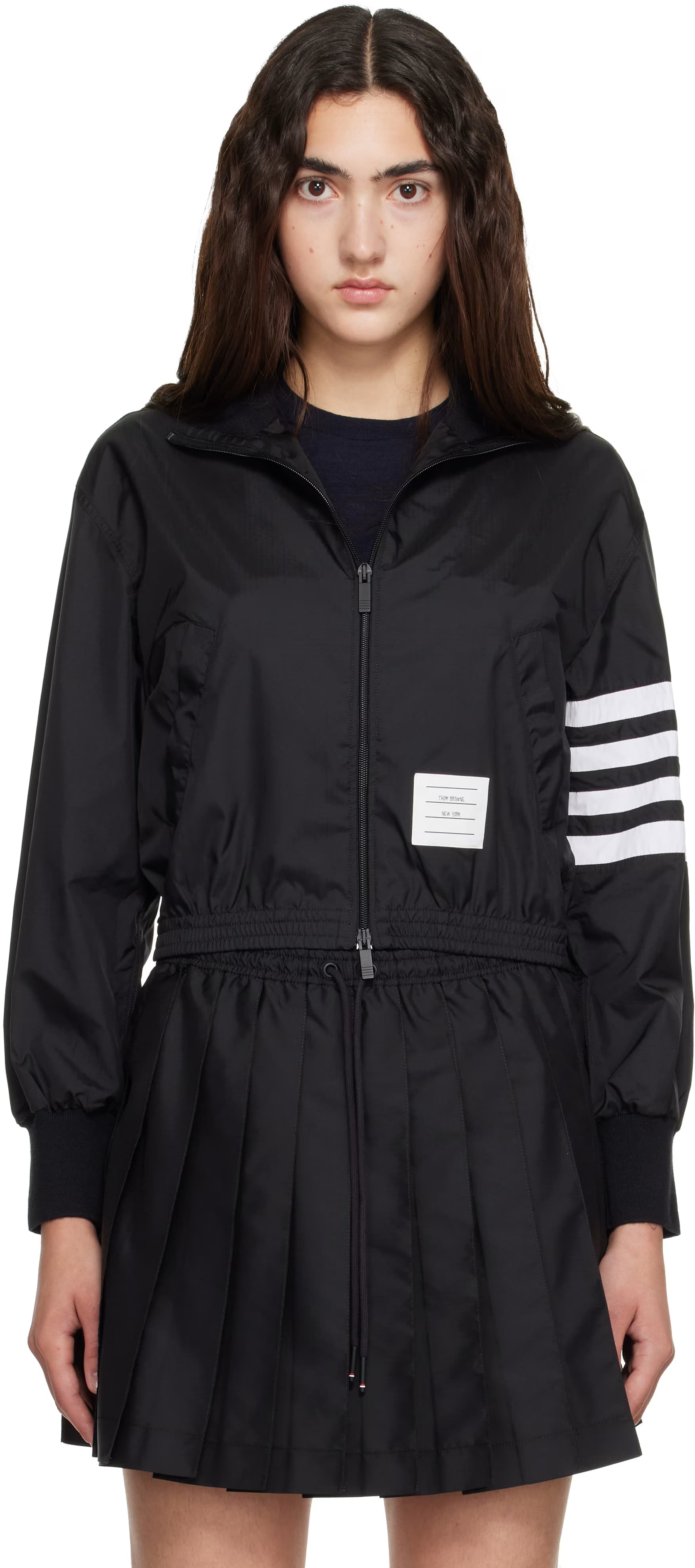 Black Zip-Up Ripstop Track Jacket by Thom Browne