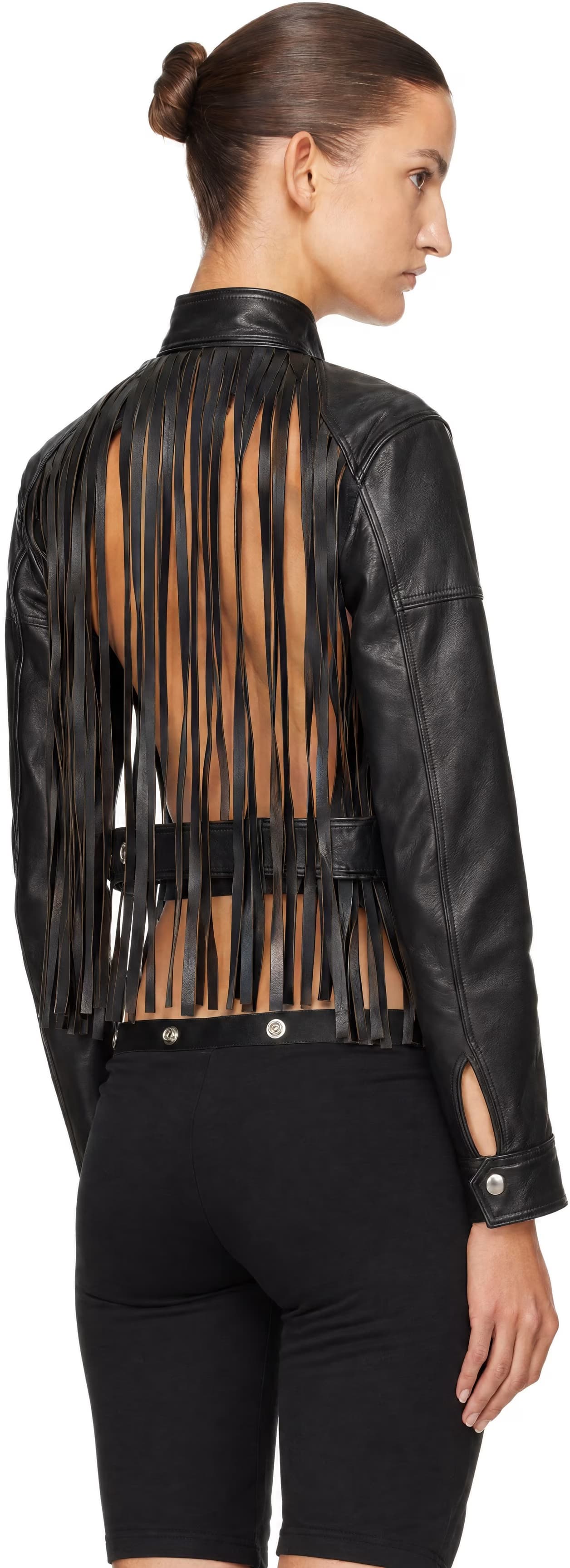 Black Fringe Leather Jacket by VAQUERA