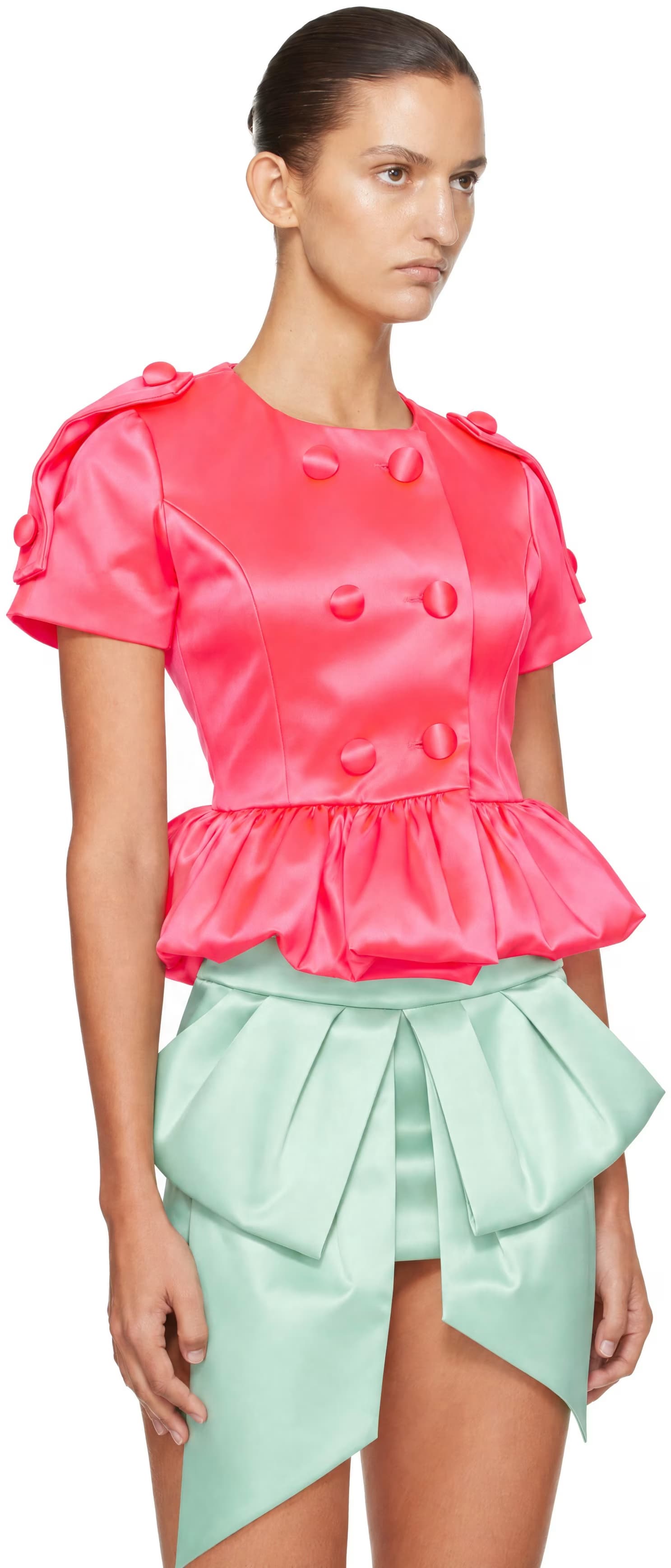 Pink Satin Peplum Top 2