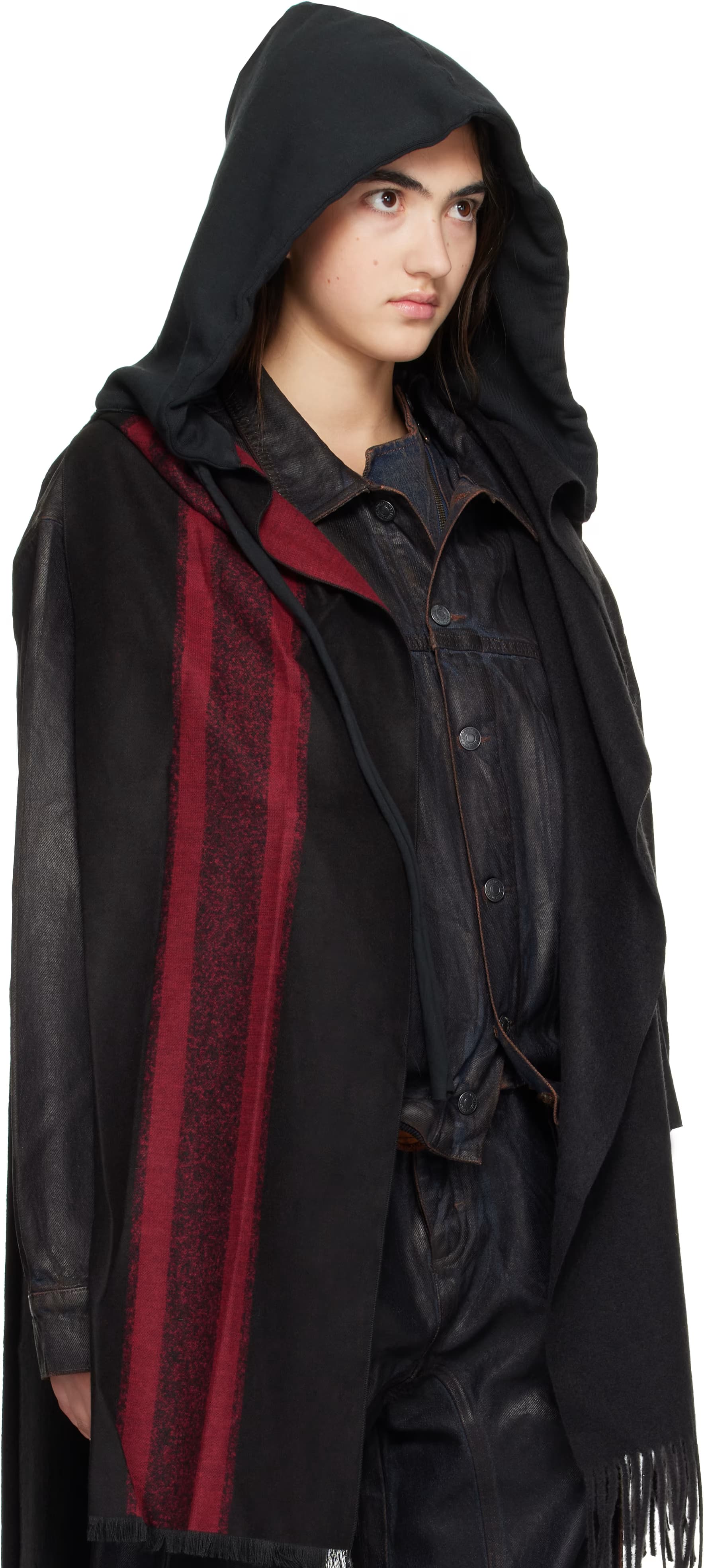 Black & Red Hooded Scarf by Ottolinger