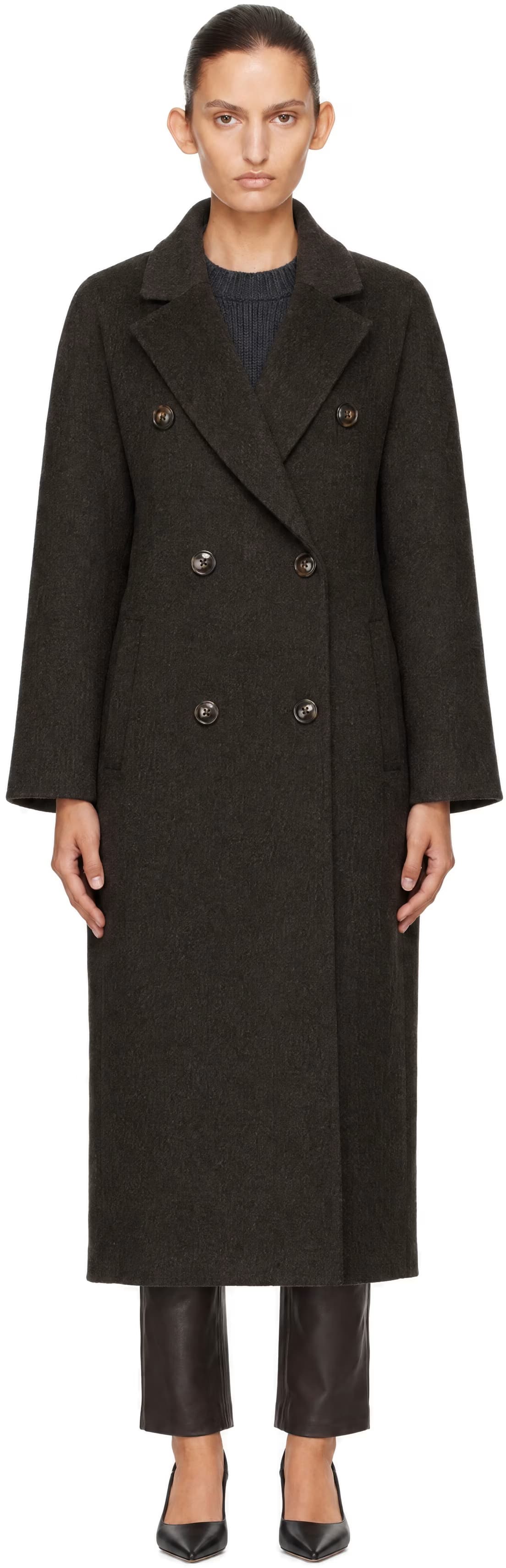 Brown Irvin Long Wool Coat by Loulou de Saison