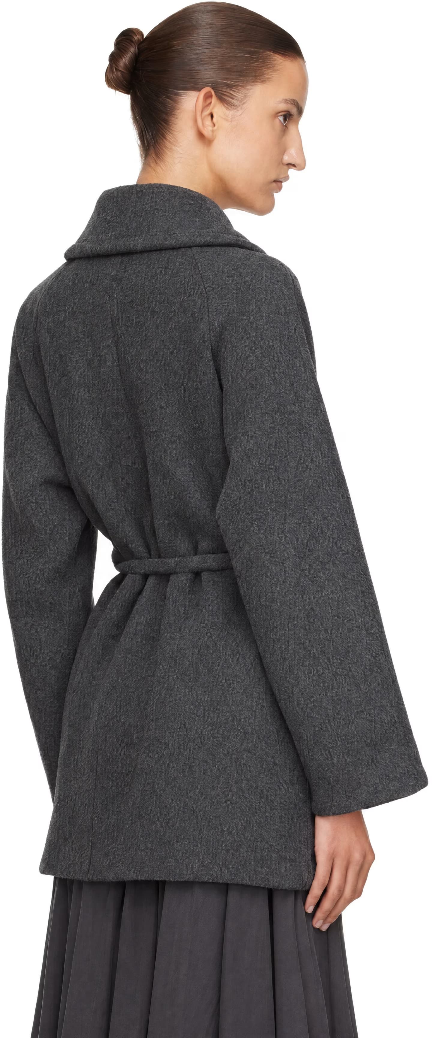 Gray Stand Neck Wool Half Coat 3