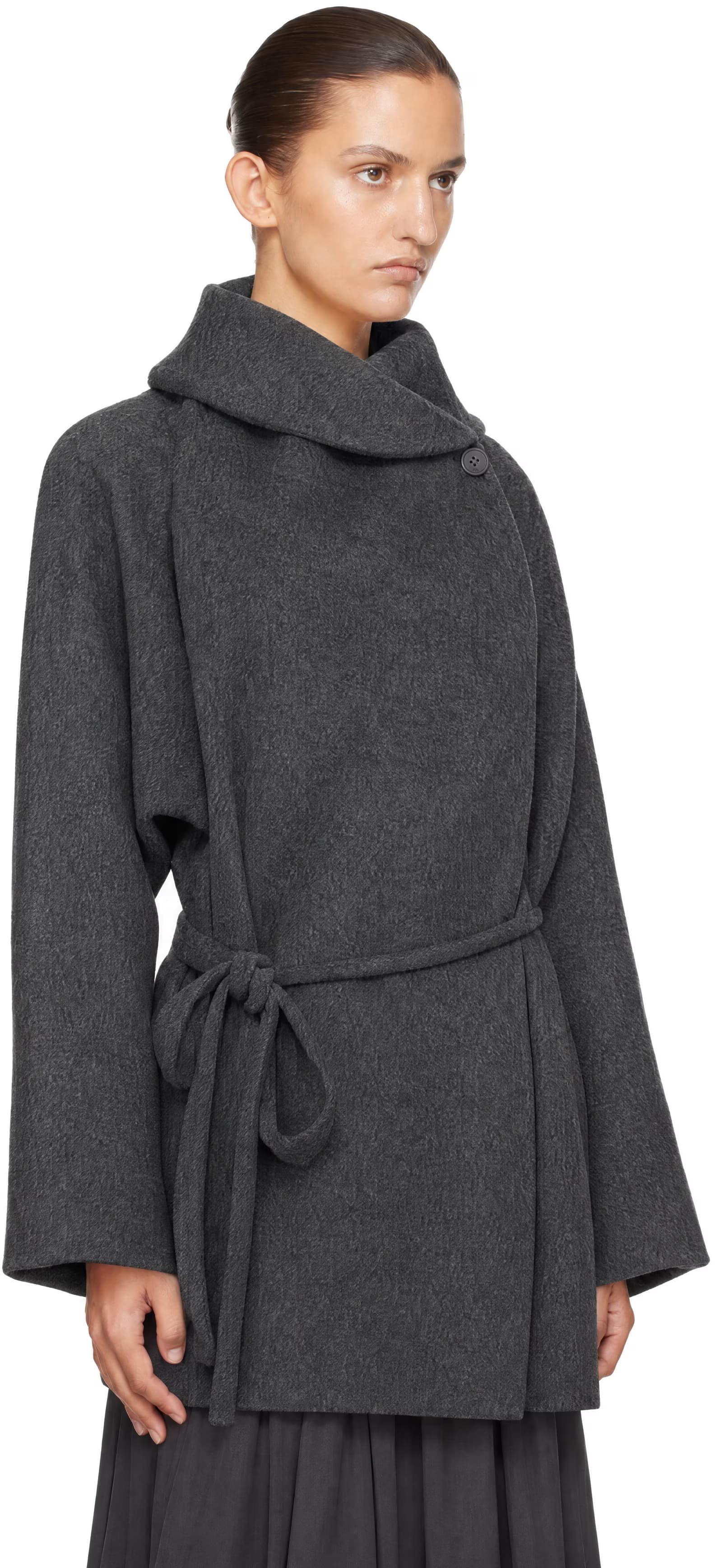 Gray Stand Neck Wool Half Coat 2