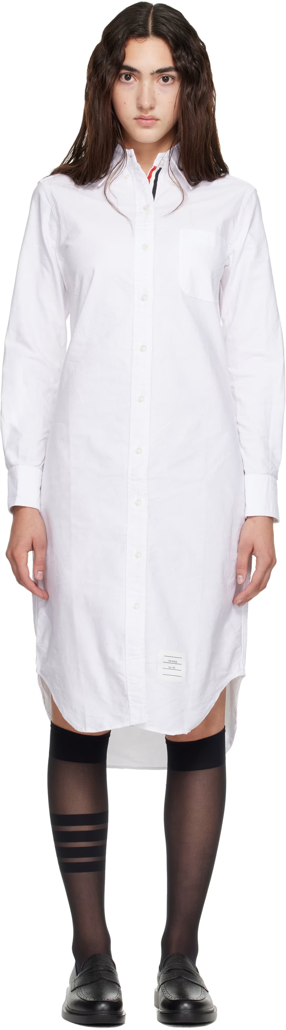 White Oxford Grosgrain Placket Shirt Dress by Thom Browne