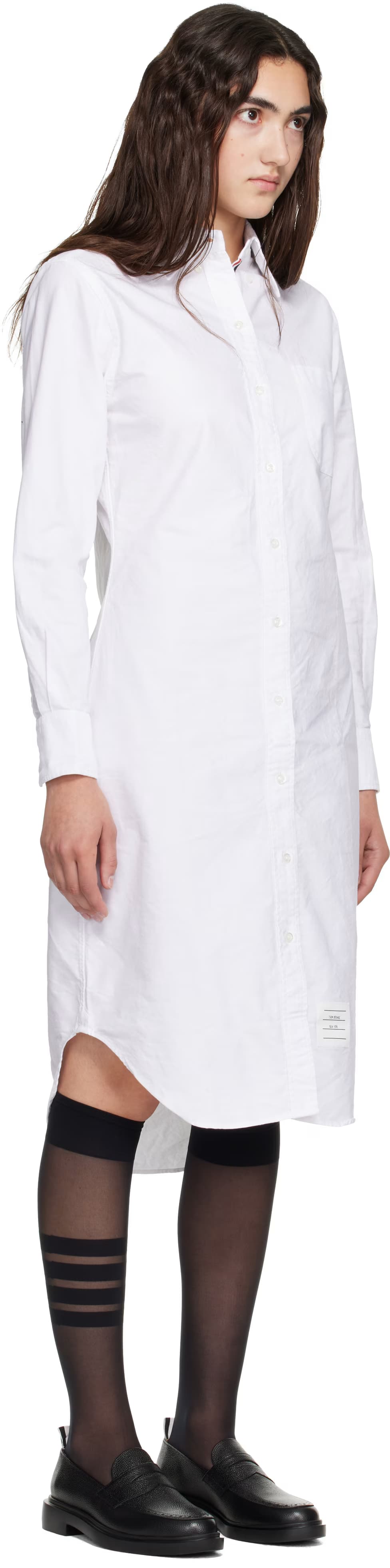 White Oxford Grosgrain Placket Shirt Dress 2
