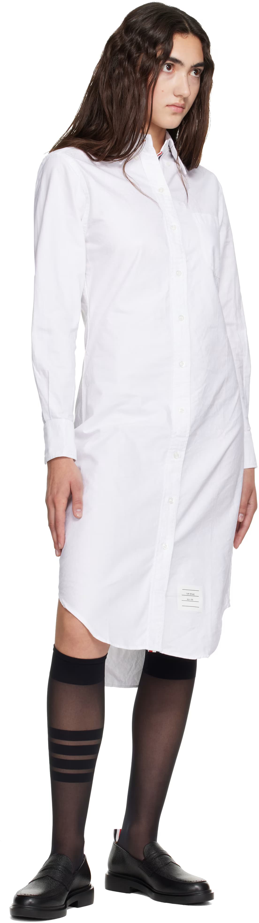 White Oxford Grosgrain Placket Shirt Dress 4