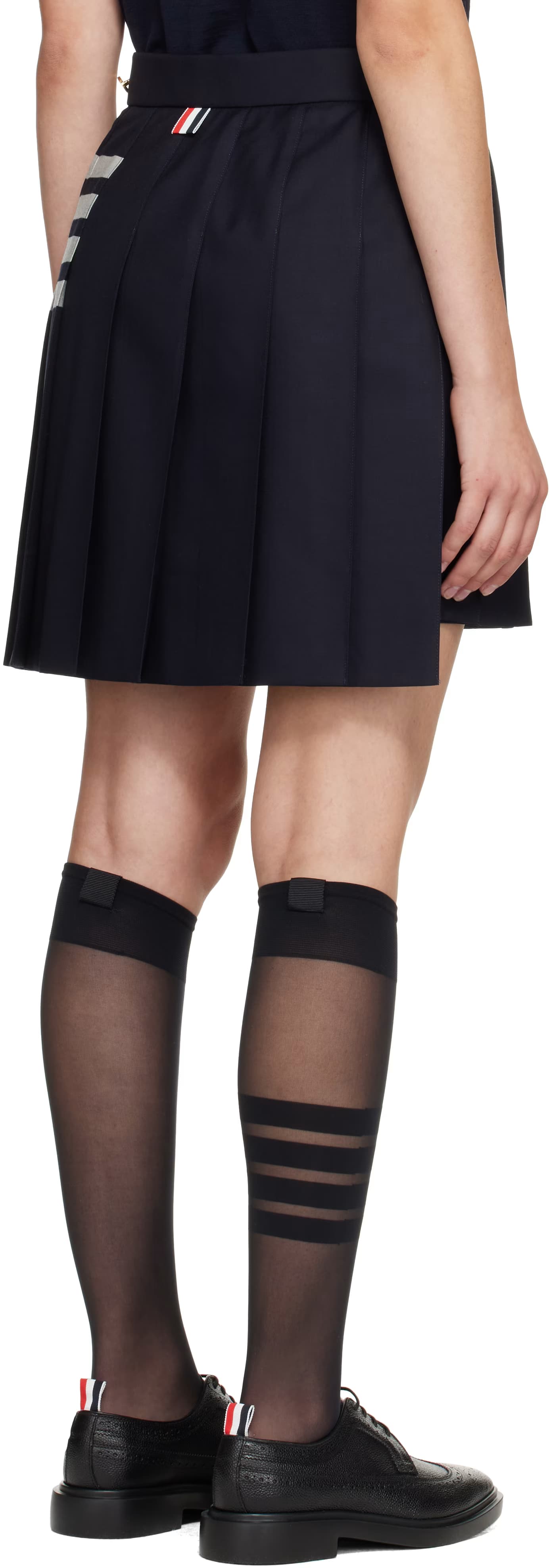 Navy Plain Weave 4-Bar Pleated Miniskirt 3