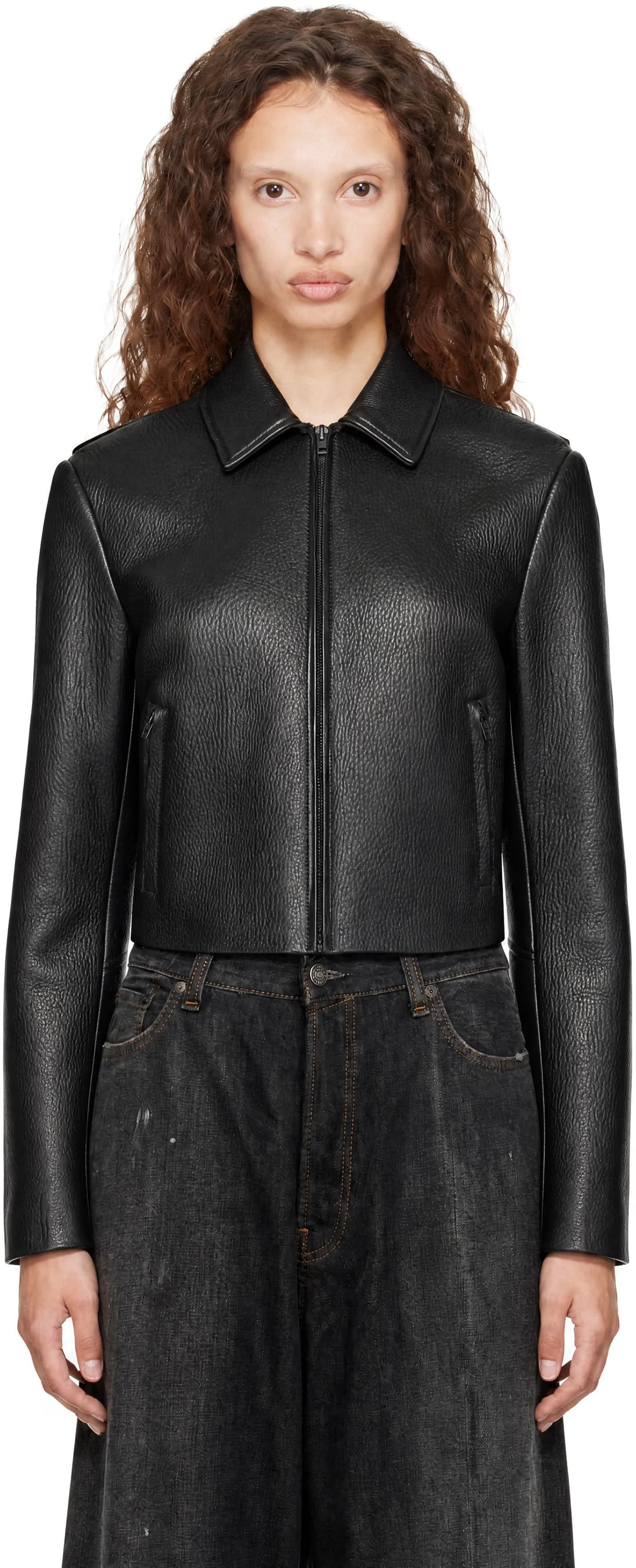 Black Zip Leather Jacket by Acne Studios