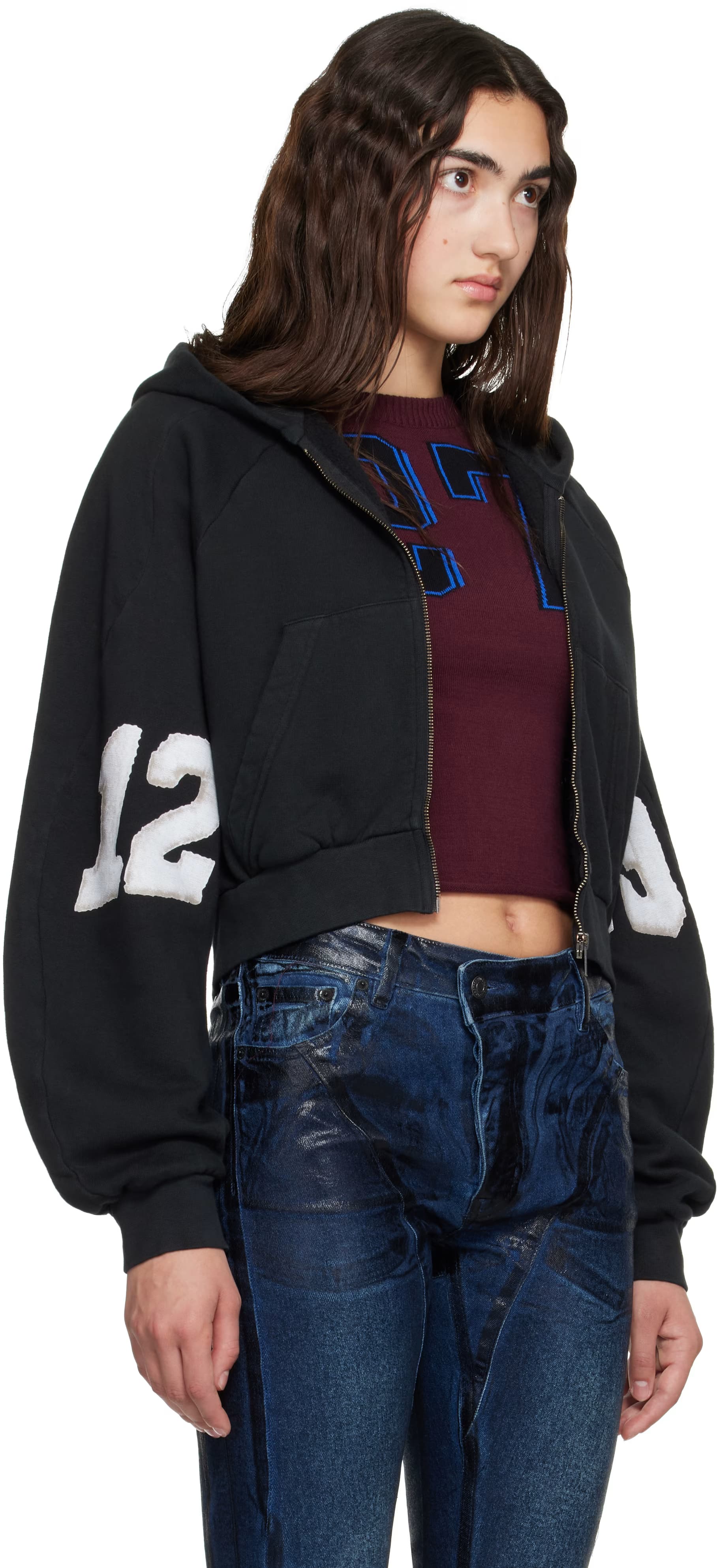 Black Cropped Zip Hoodie 2