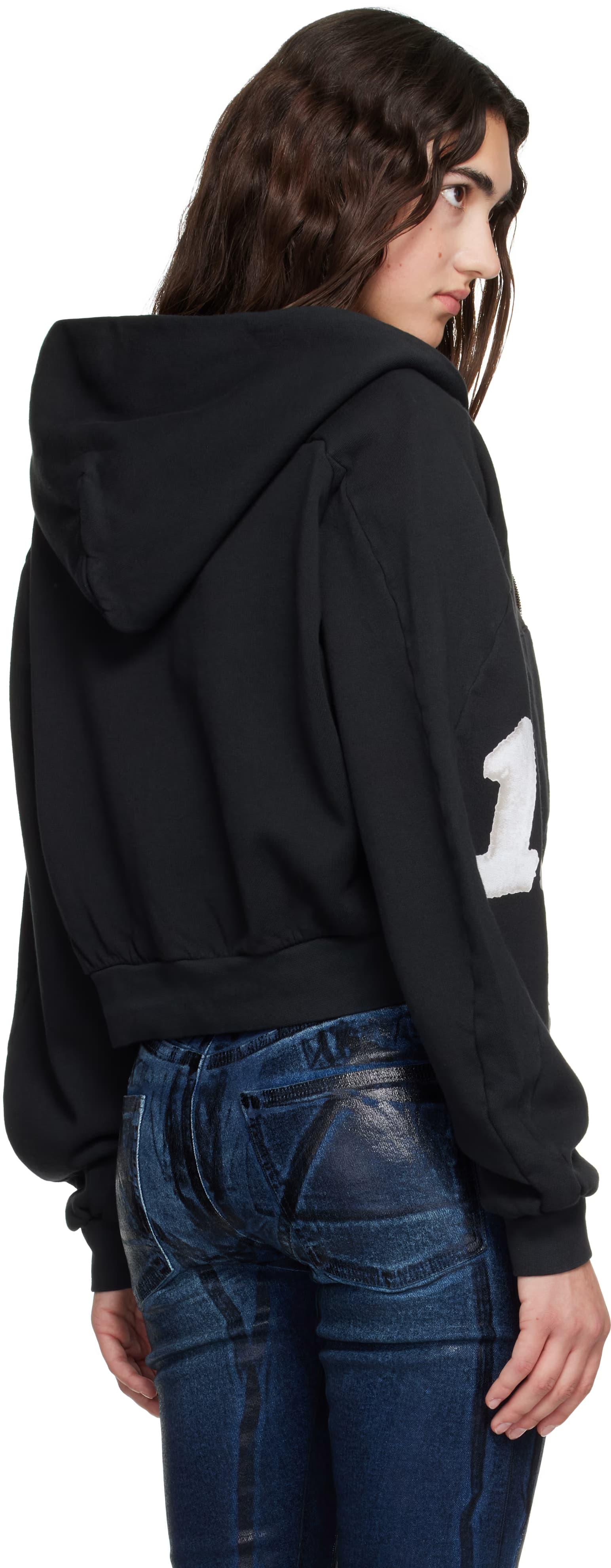 Black Cropped Zip Hoodie 3