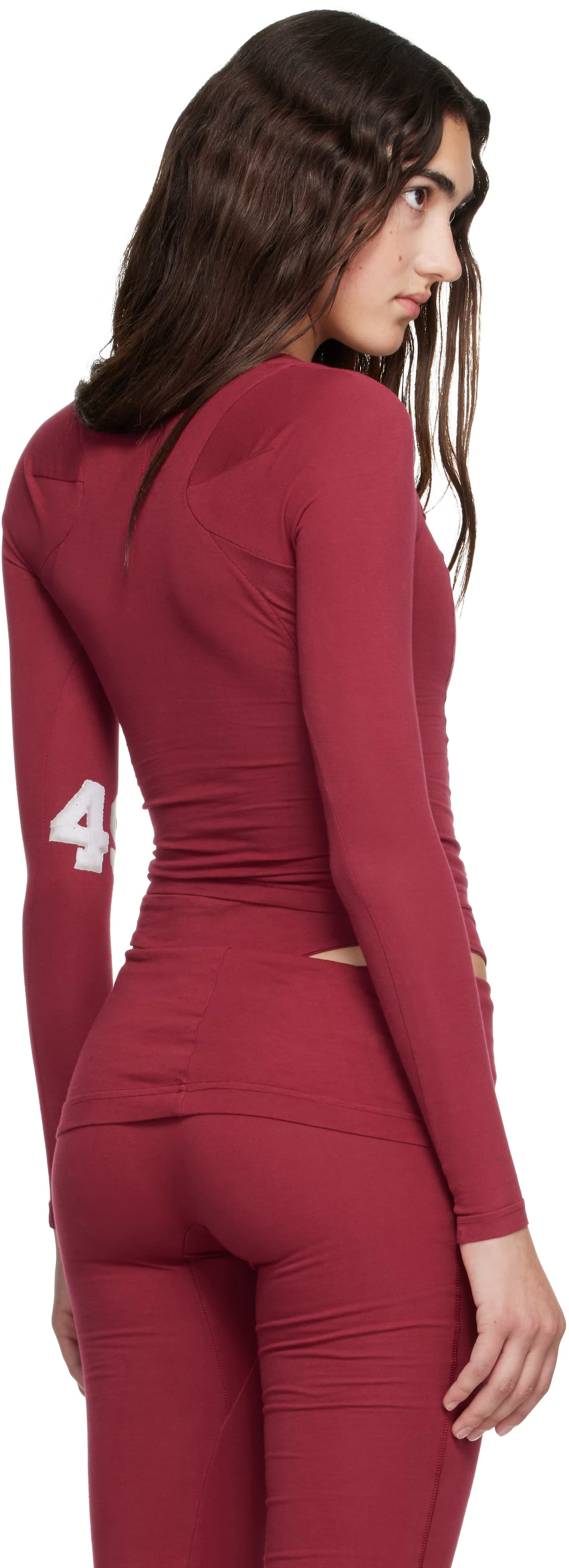 Red Split Racerback Rib Longsleeve T-shirt 3