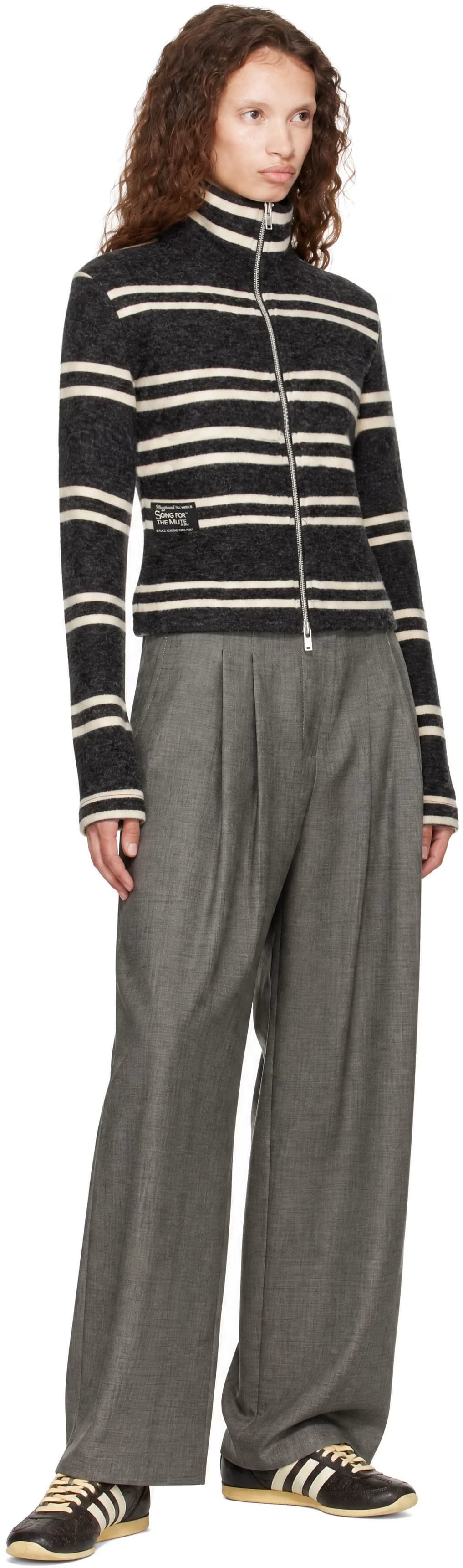 Gray Rugby Fleece Zip Up Sweater by Song For The Mute