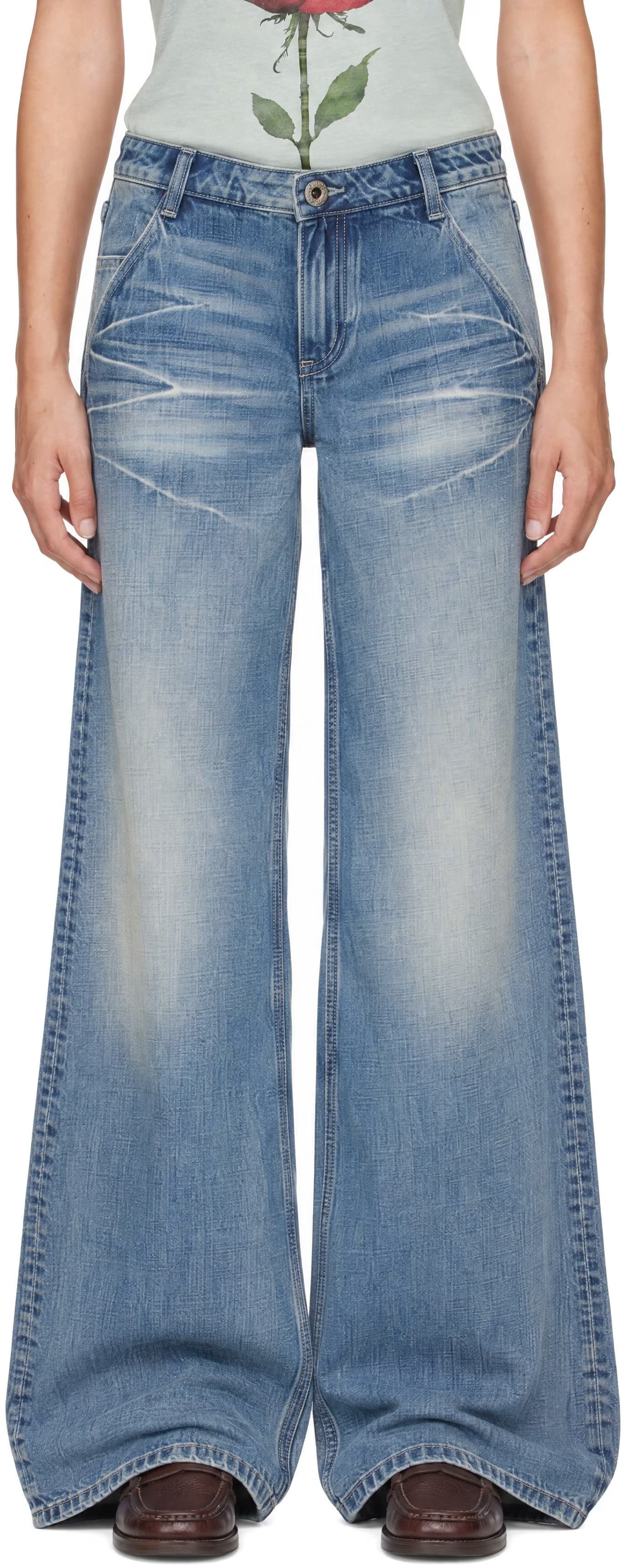 Blue Wide Denim Jeans by Fax Copy Express