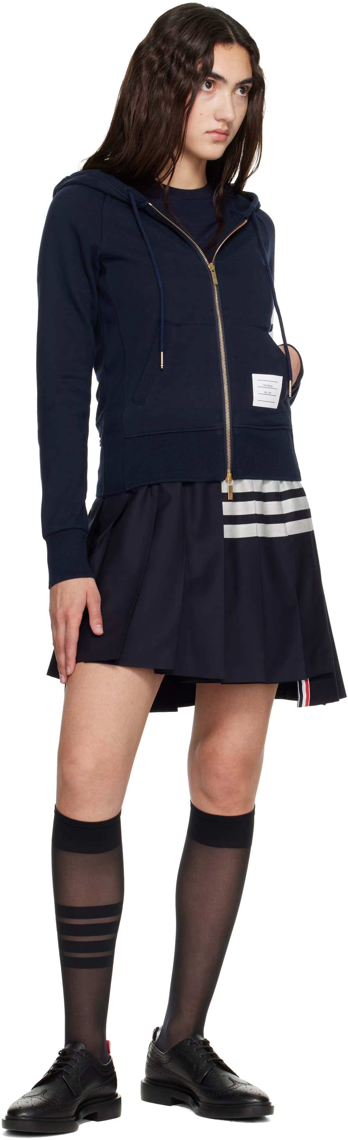 Navy Classic Loopback 4-Bar Zip Hoodie 4
