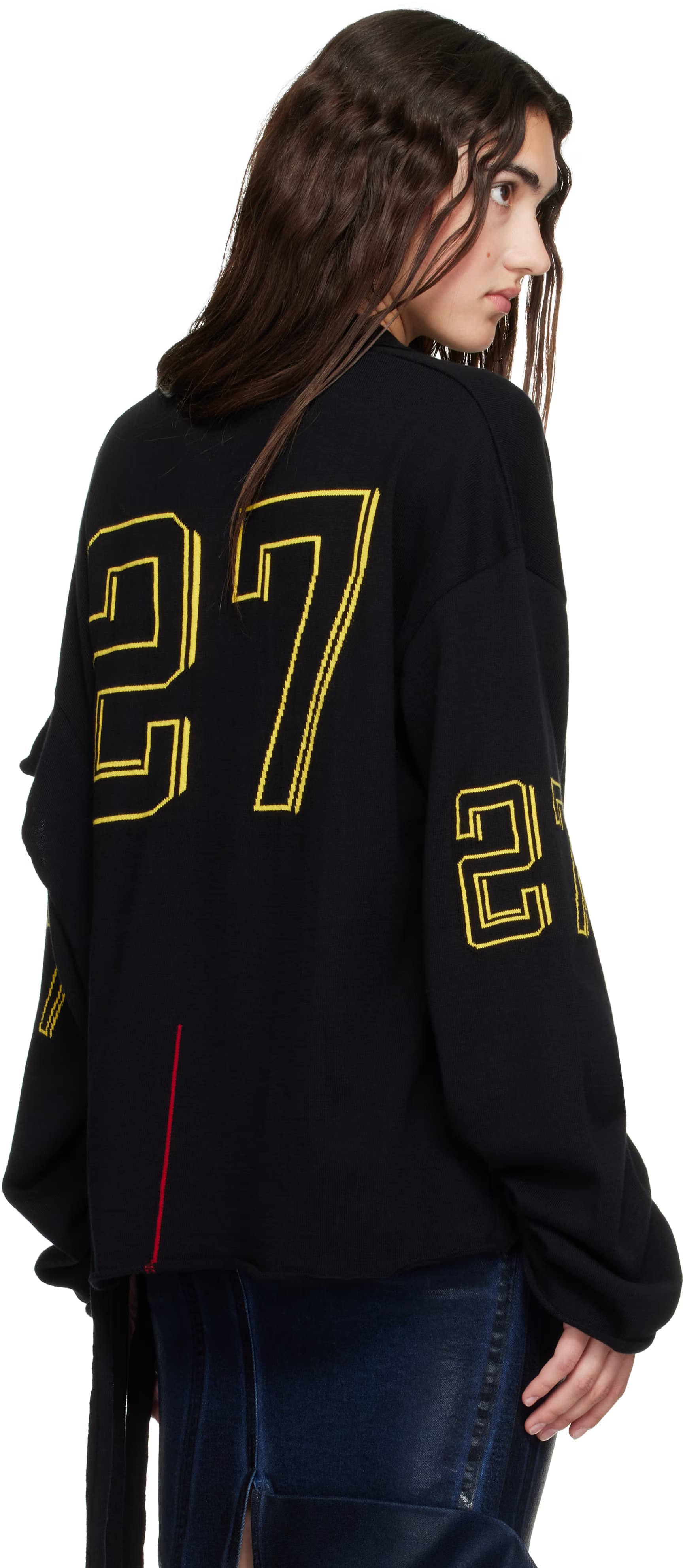 Black Oversized Jacquard Longsleeve Sweater by Ottolinger