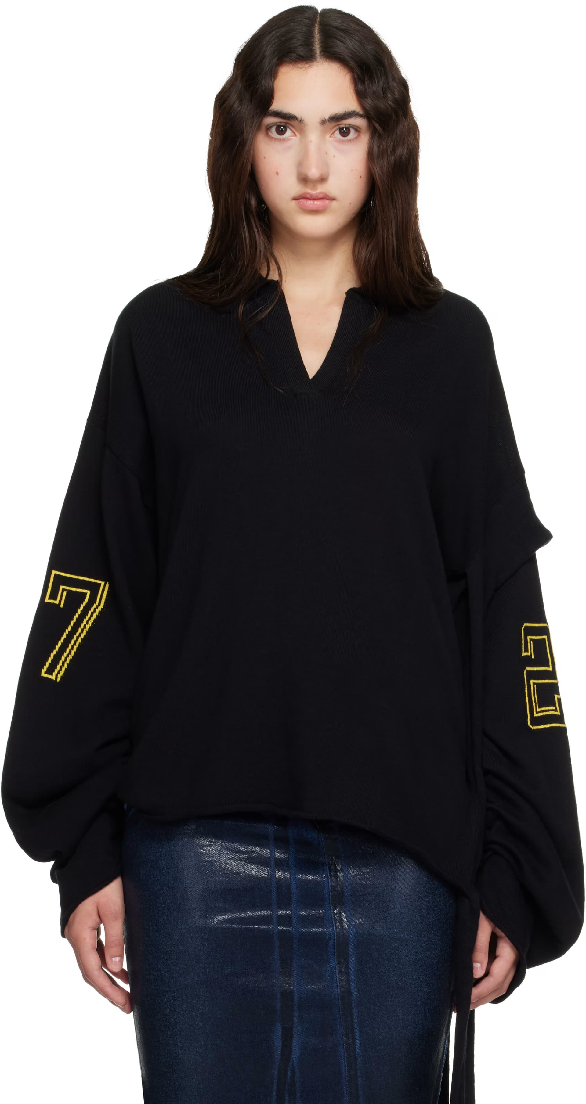 Black Oversized Jacquard Longsleeve Sweater by Ottolinger