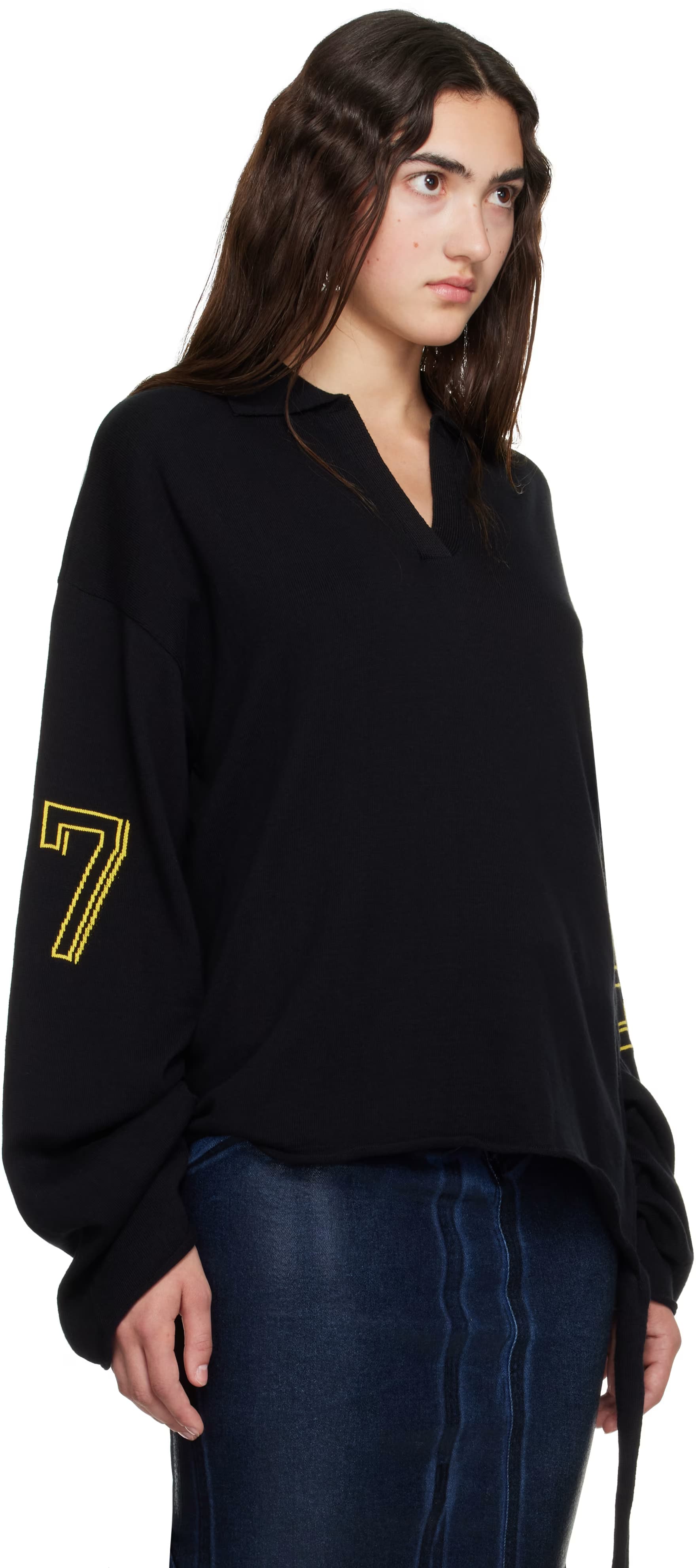 Black Oversized Jacquard Longsleeve Sweater by Ottolinger