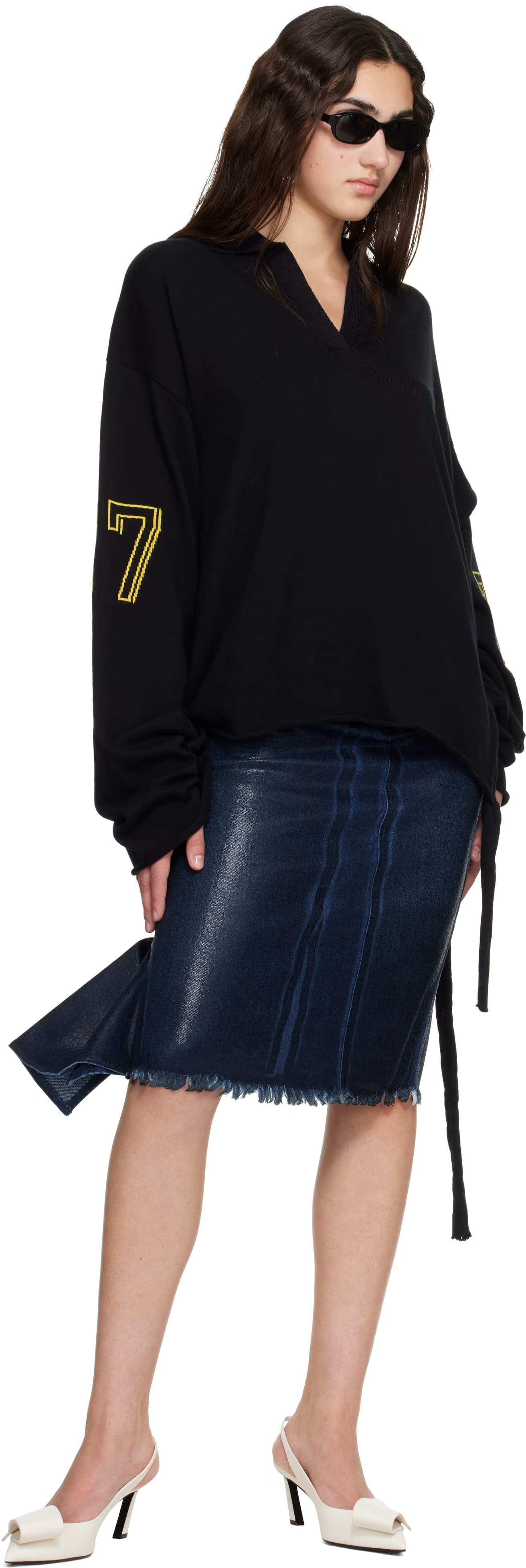 Black Oversized Jacquard Longsleeve Sweater by Ottolinger